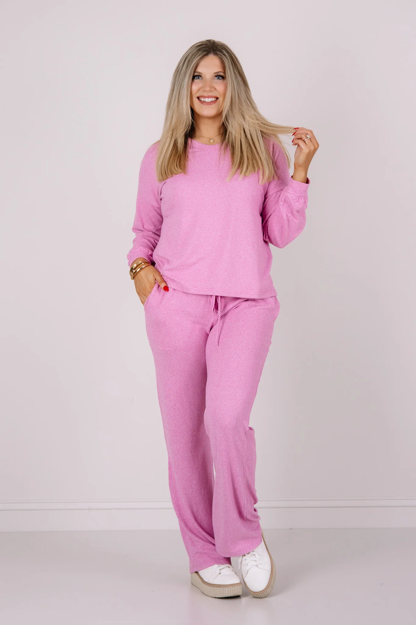 Lainey Candy Pink V-Neck Long Sleeve Pant Set - Image 8