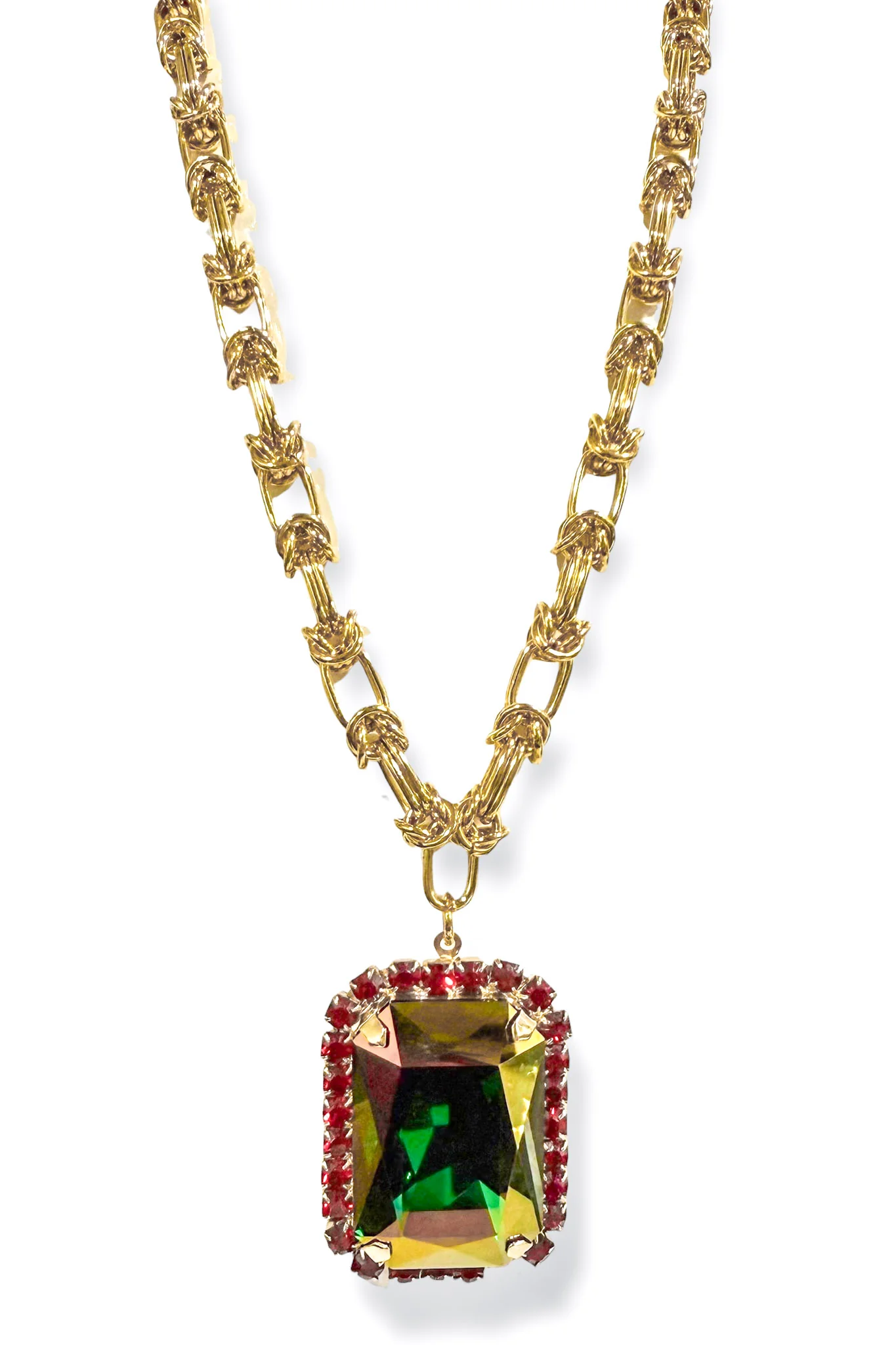 TOVA Soleil Majestic Green Red Trim Necklace