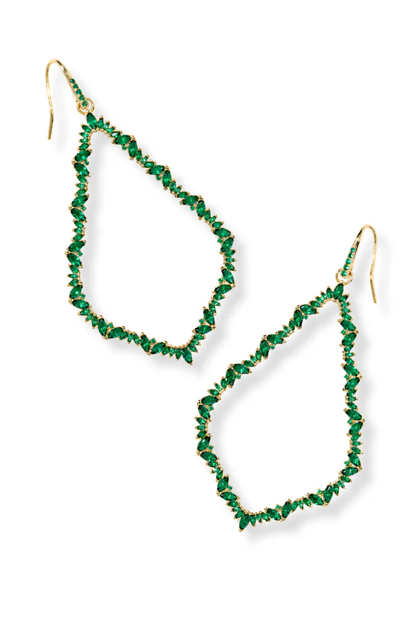 Kendra Scott Sophee Gold Green Crystal Open Frame Earrings