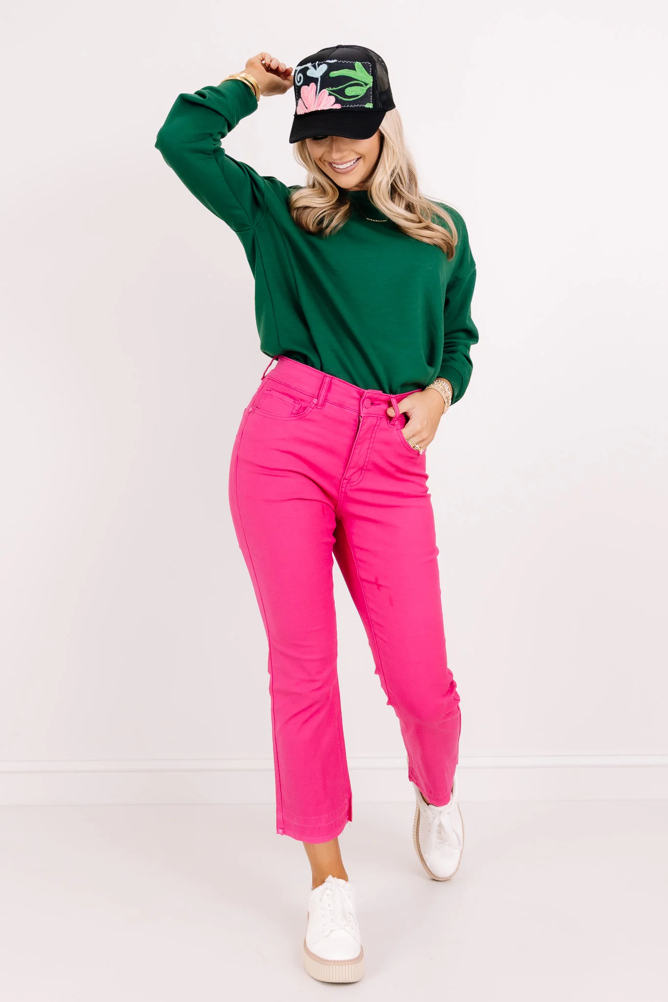 Tribal Sophia Cherry Pink Mini Flare Crop Jean - Image 2