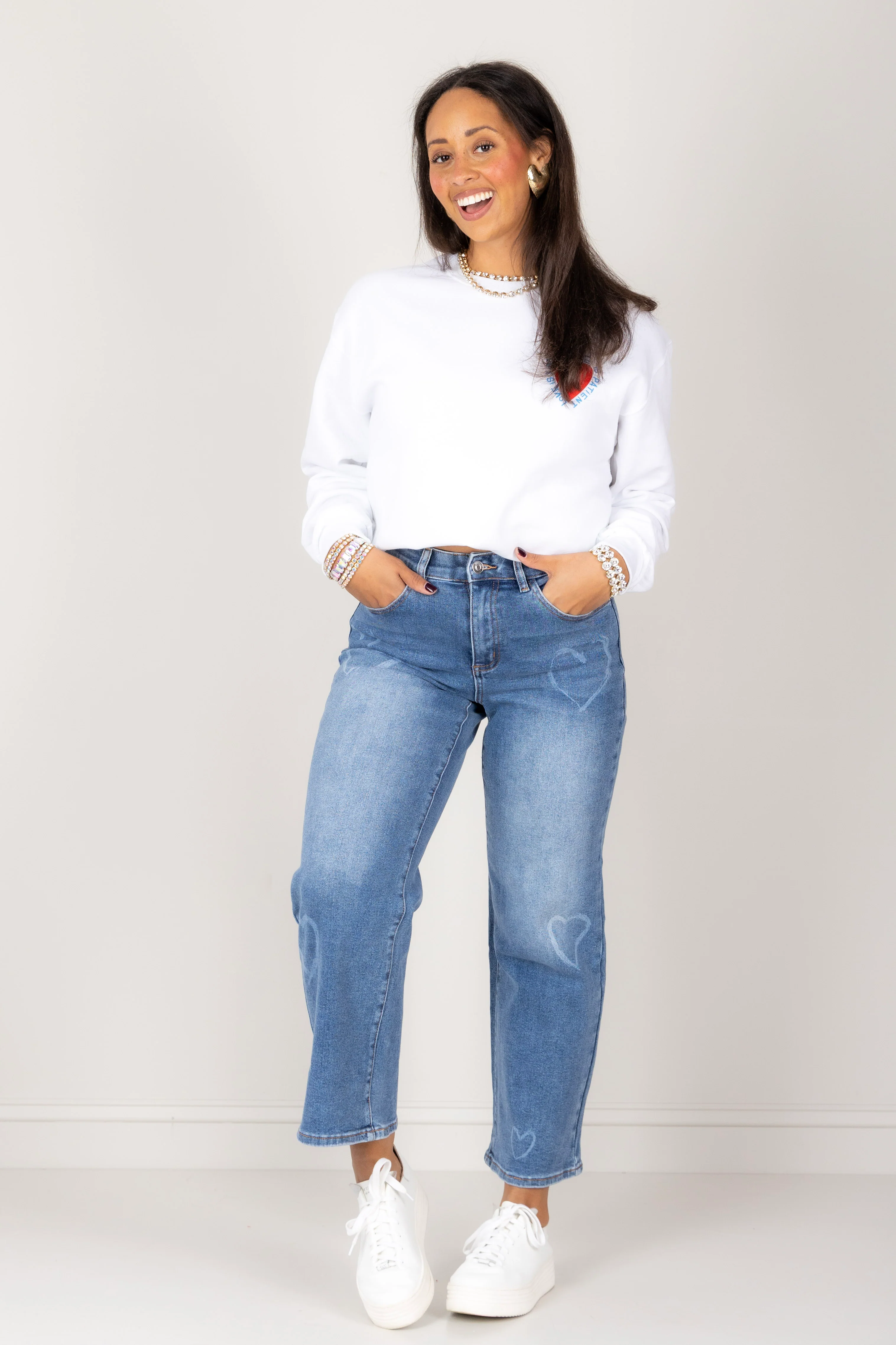 Tribal Sophia Blue Heart Super Straight Ankle Jean - Image 2