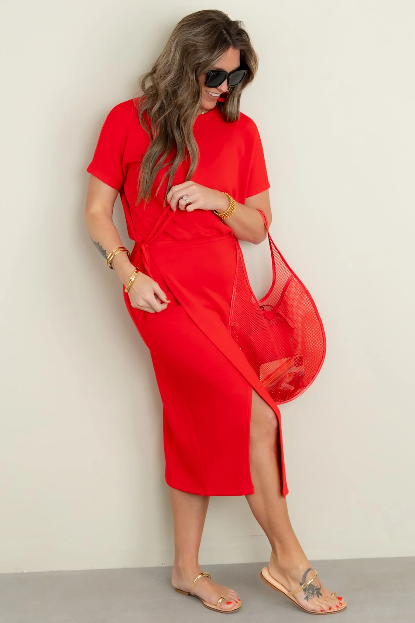 Spanx AirEssentials Red Tie Waist Midi Dress *Final Sale*