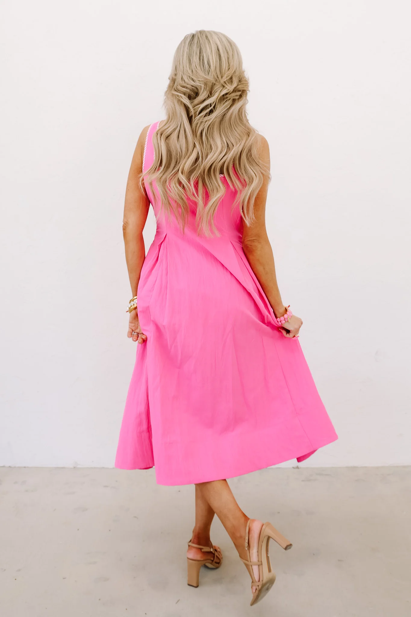 Everly Square Neck Hot Pink Midi Dress - Image 6