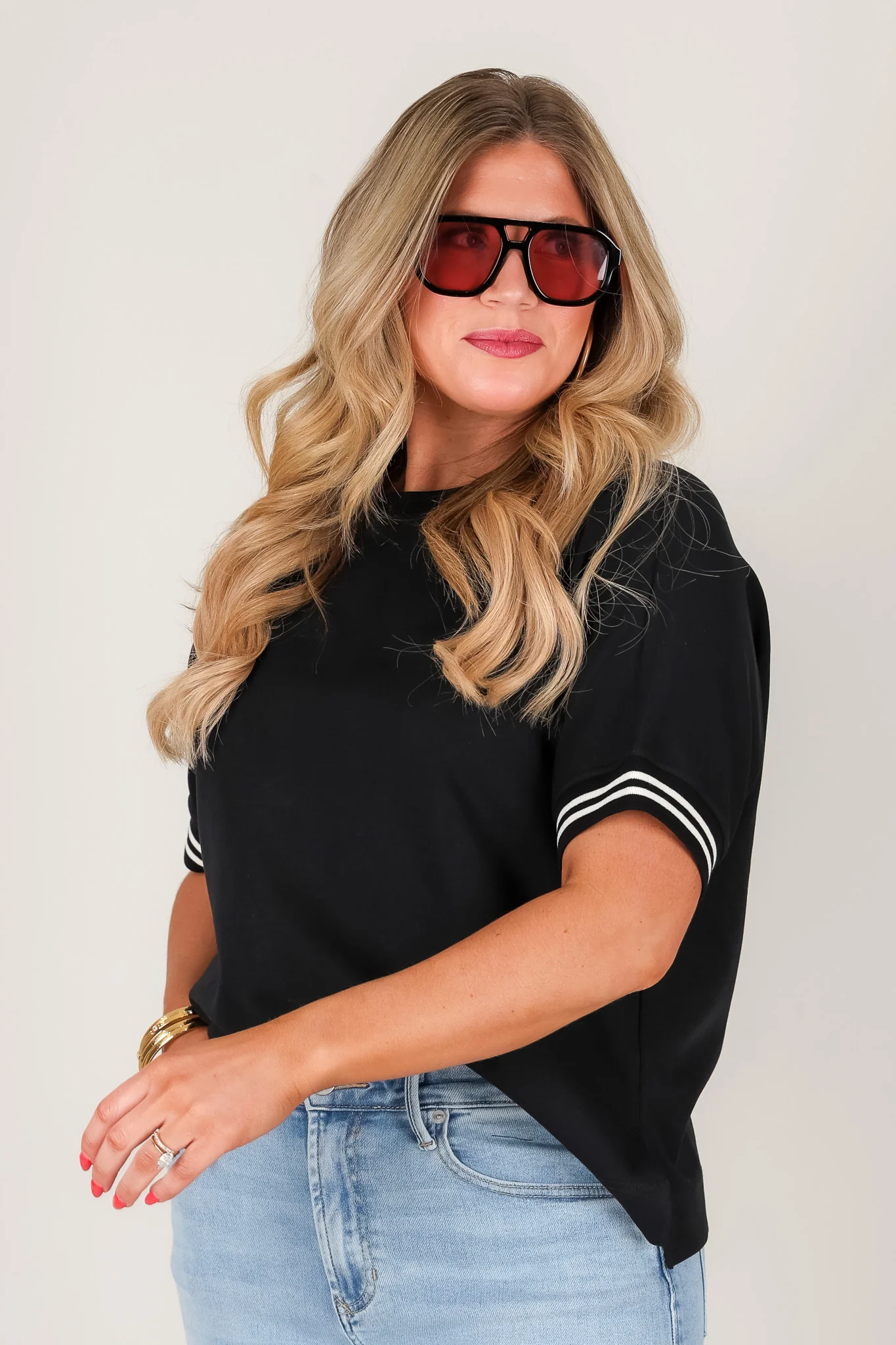 Stay Close Short Sleeve Black Top