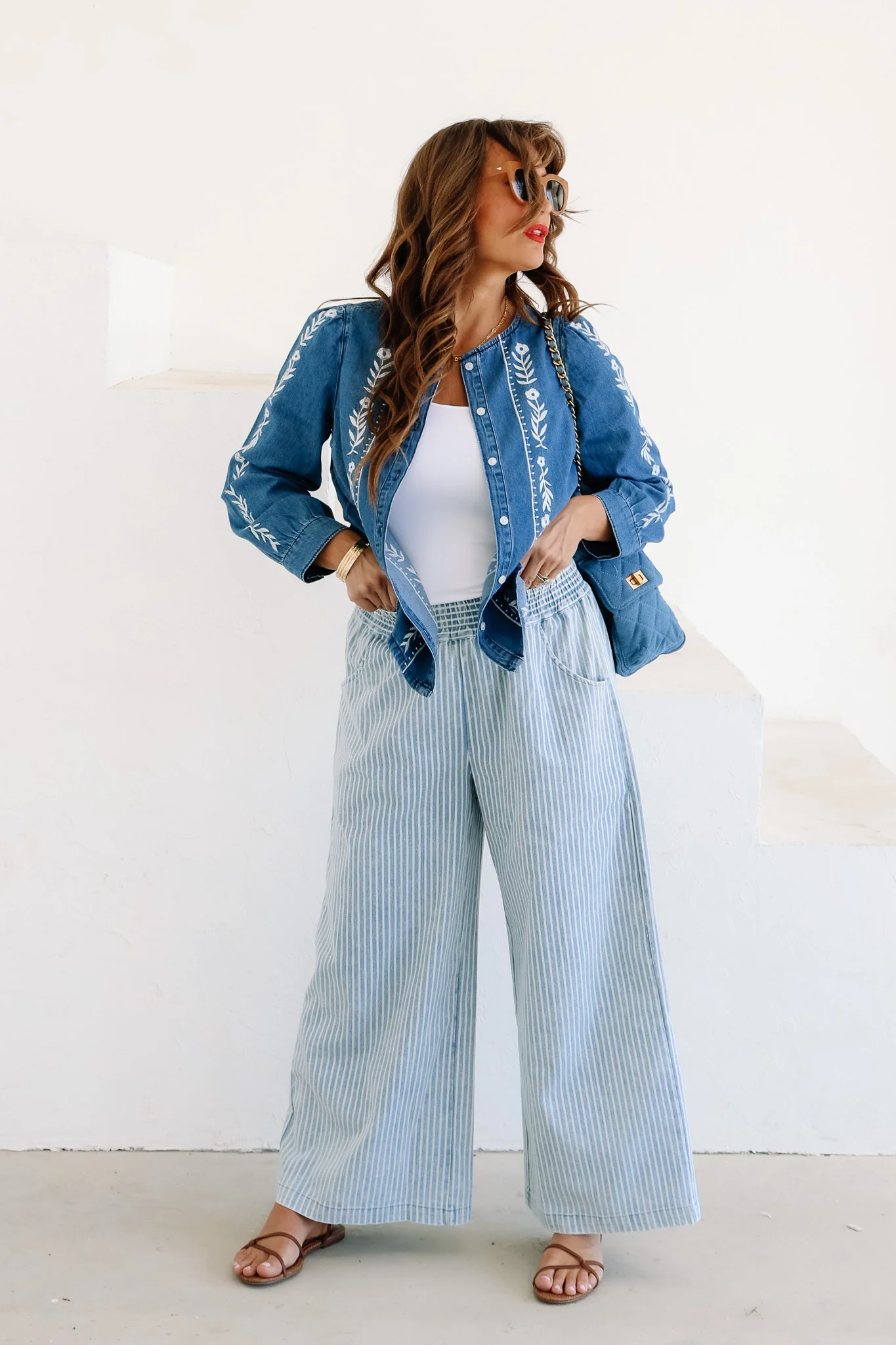 Stone Wash Stripe Denim Wide Leg Pant - Image 2