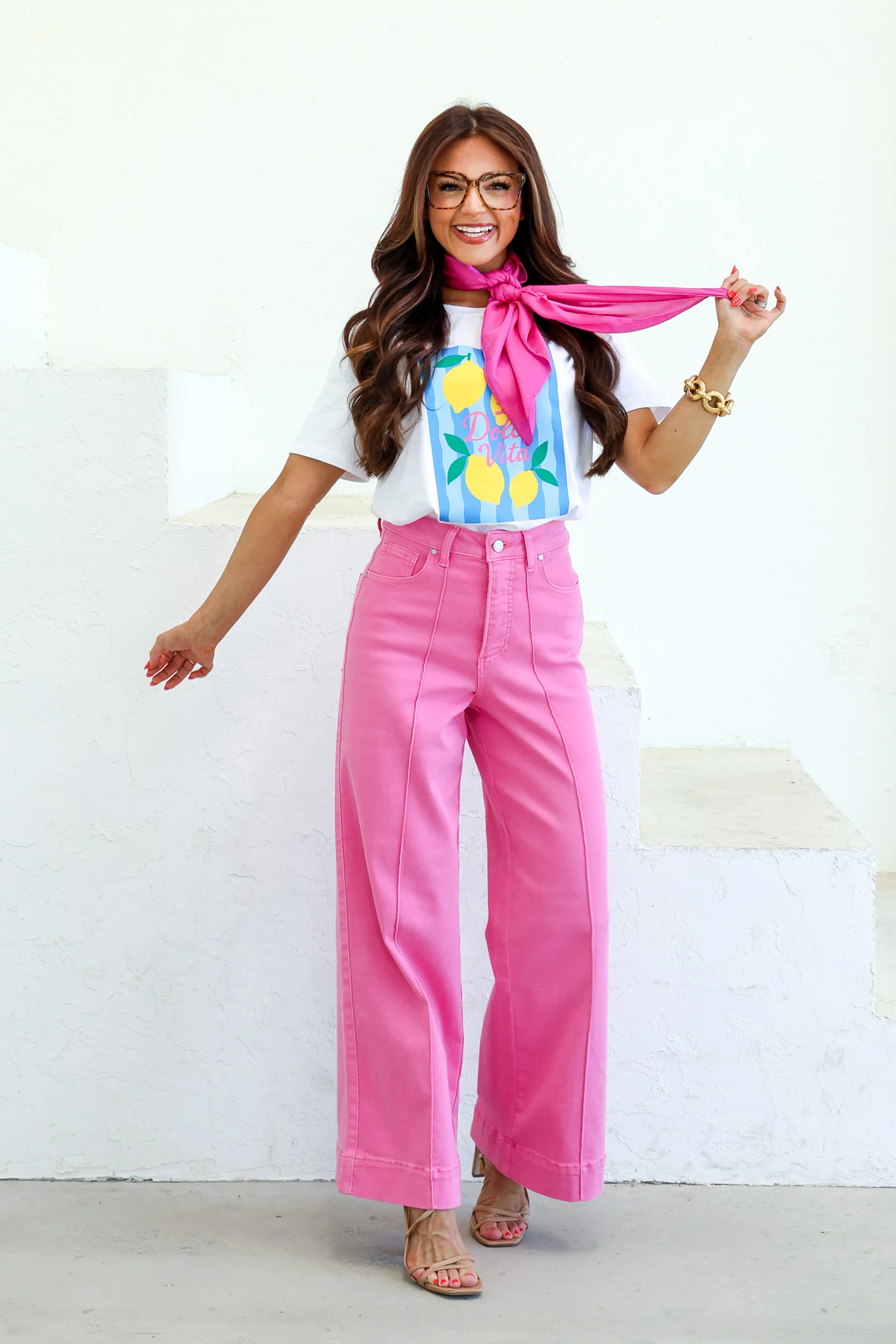 For A Reason Pin Tuck Detail Rose Tint Wide Leg Jean - Image 4