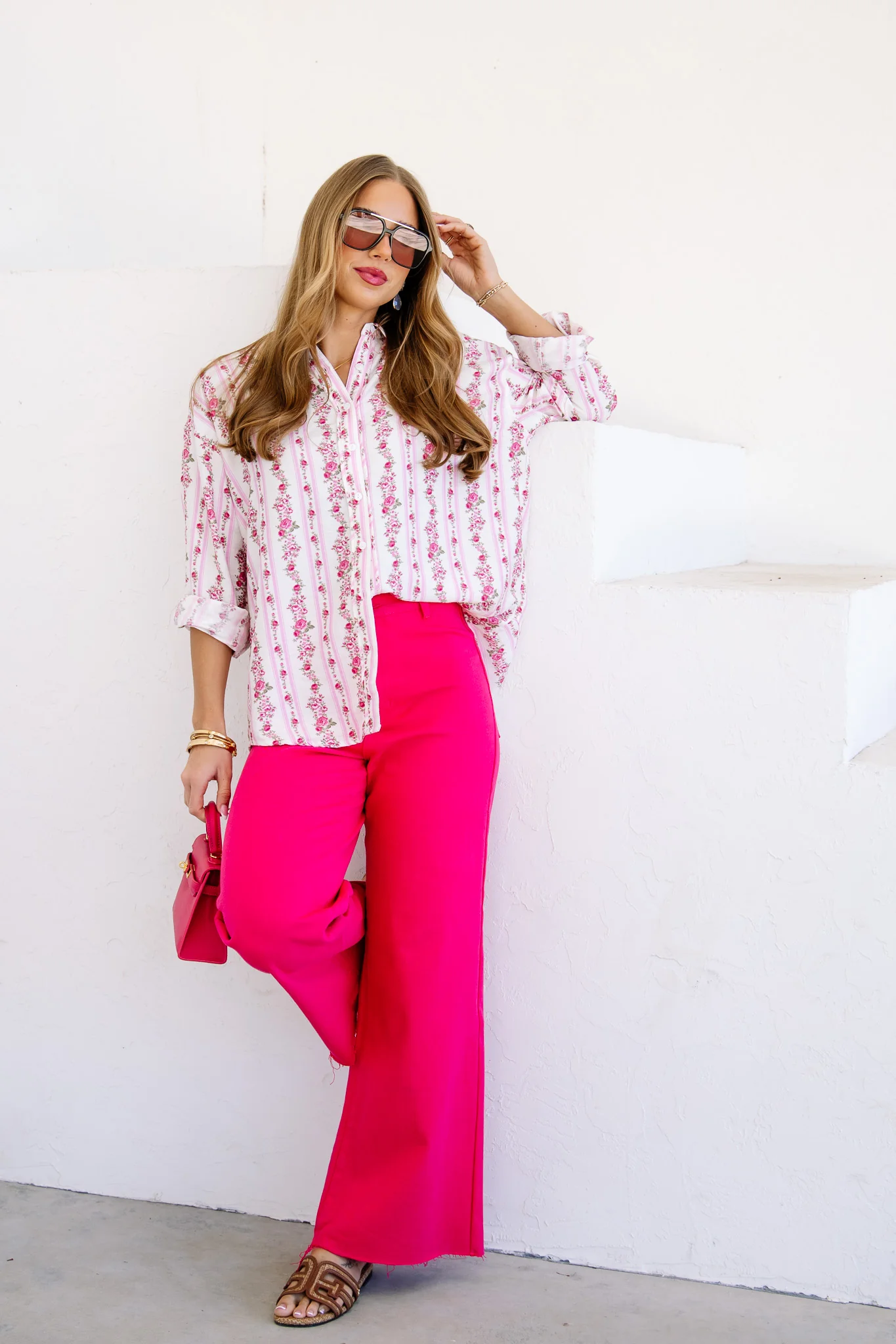 Blair High Rise Hot Pink Wide Leg Cropped Jean - Image 2
