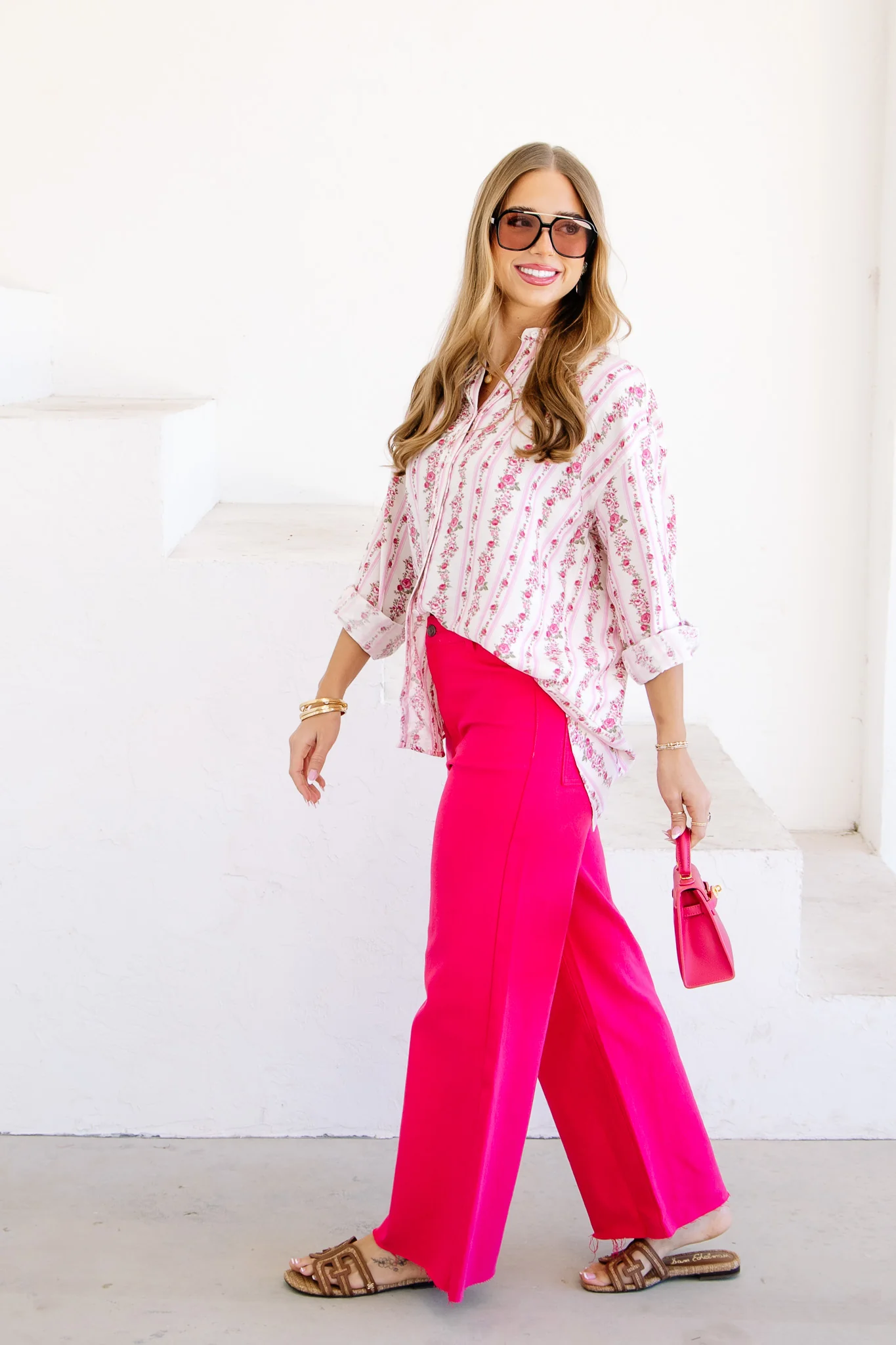 Blair High Rise Hot Pink Wide Leg Cropped Jean - Image 3