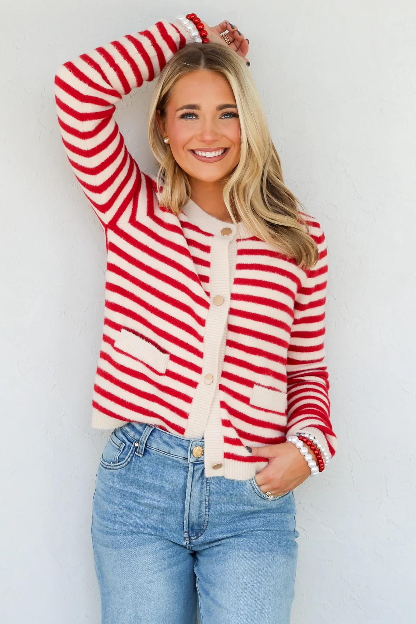 Candy Man Red Striped Long Sleeve Cardigan - Image 4
