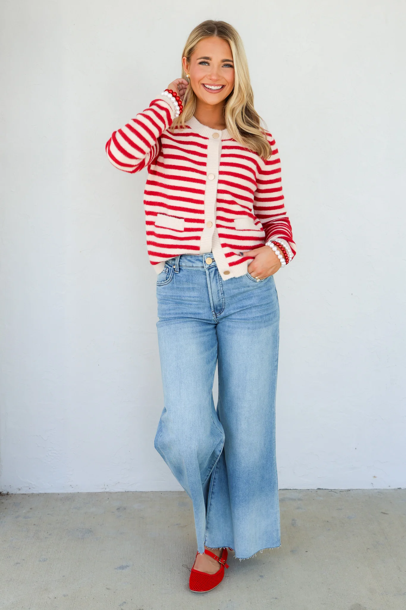 Candy Man Red Striped Long Sleeve Cardigan - Image 7