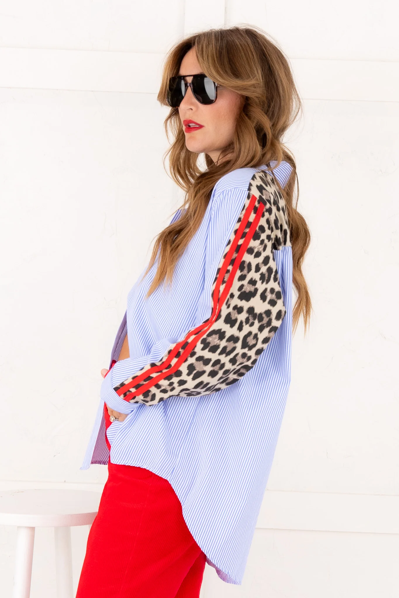 First Impression Button Down Top-Red Stripe - Image 7