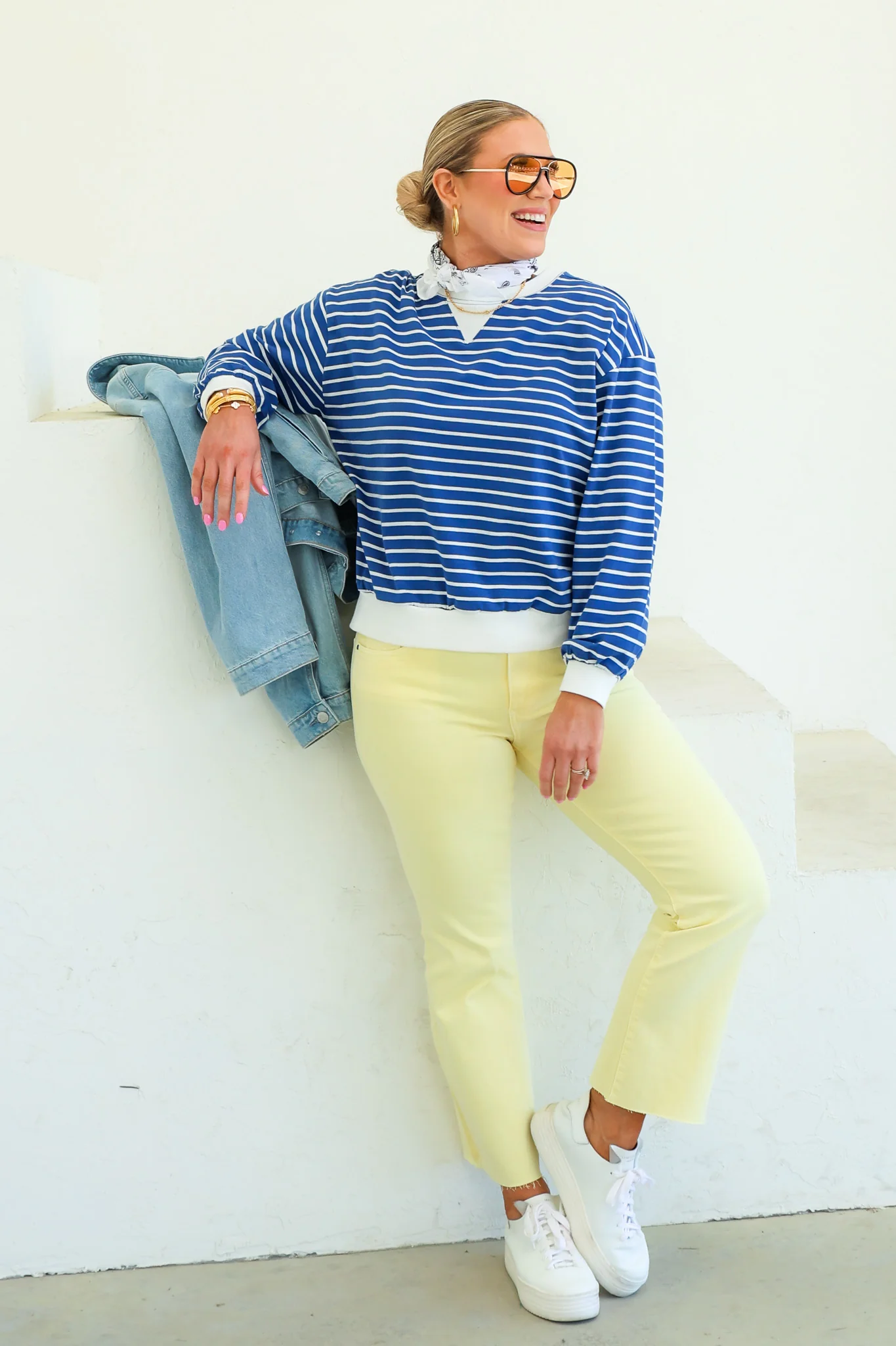 Ella Light Navy Striped Long Sleeve Top - Image 3