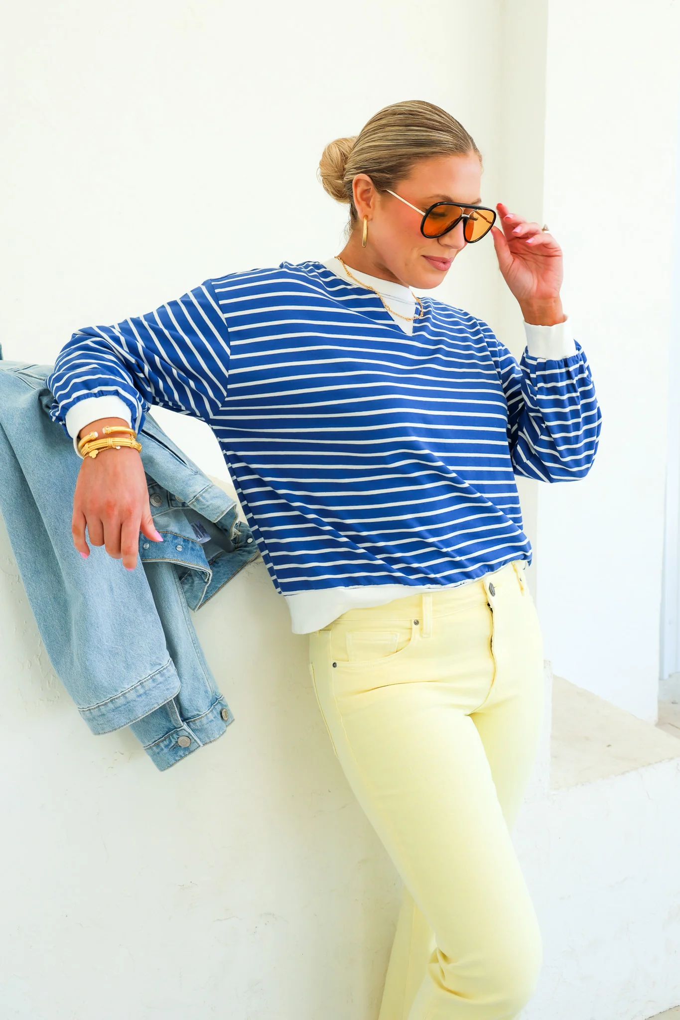Ella Light Navy Striped Long Sleeve Top - Image 5