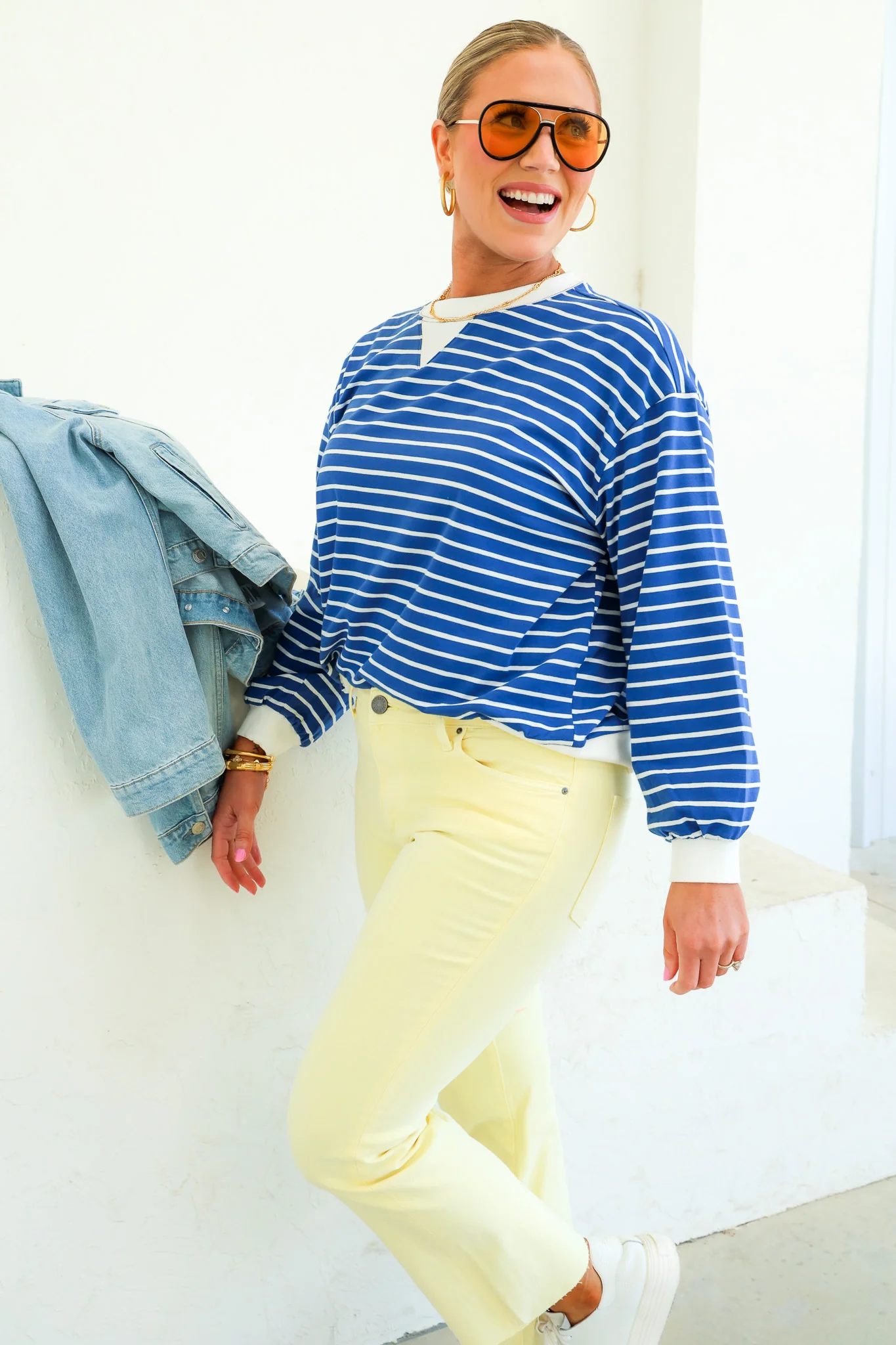 Ella Light Navy Striped Long Sleeve Top - Image 6