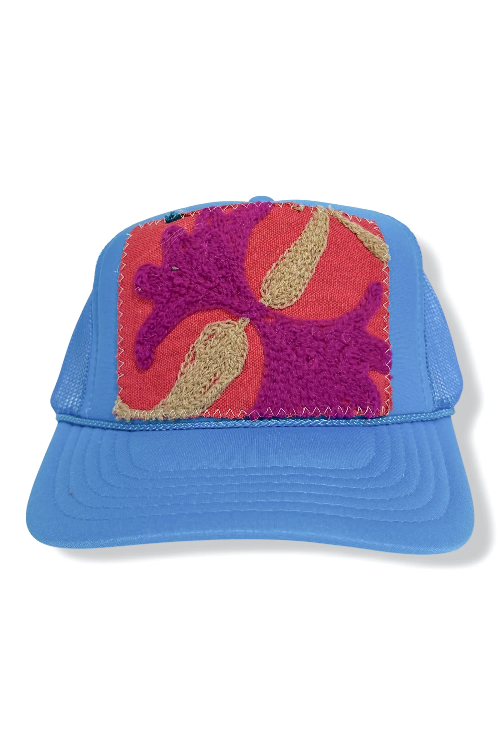 Suzani Neon Blue Kilim Patch Trucker Hat 4