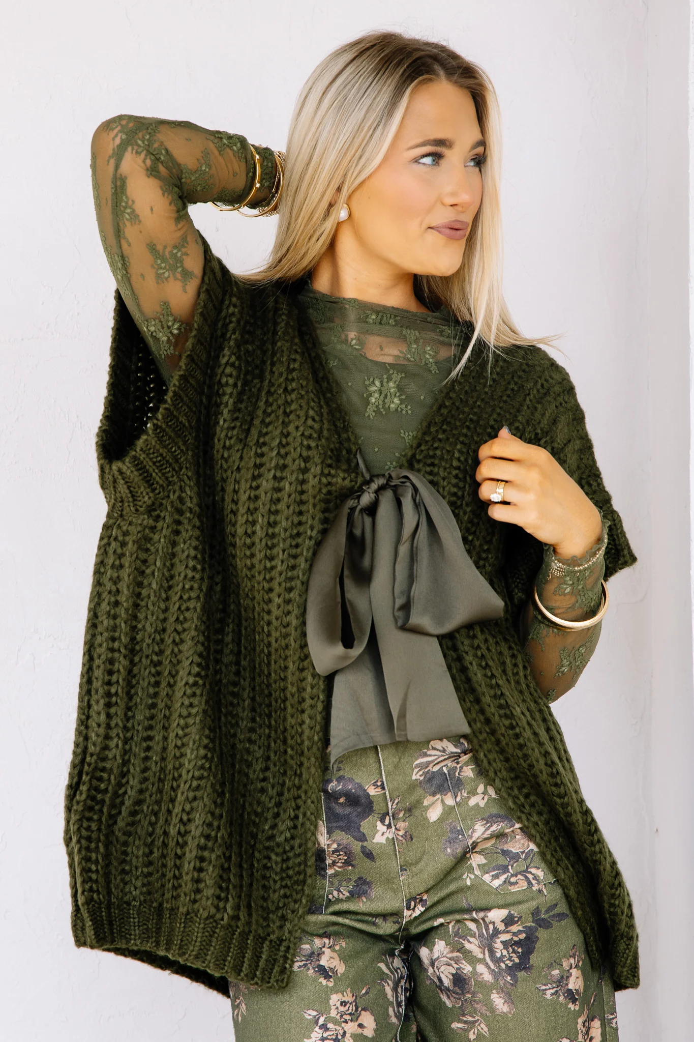 Calling It Now Olive Tie Short Sleeve Sweater Vest - Image 2