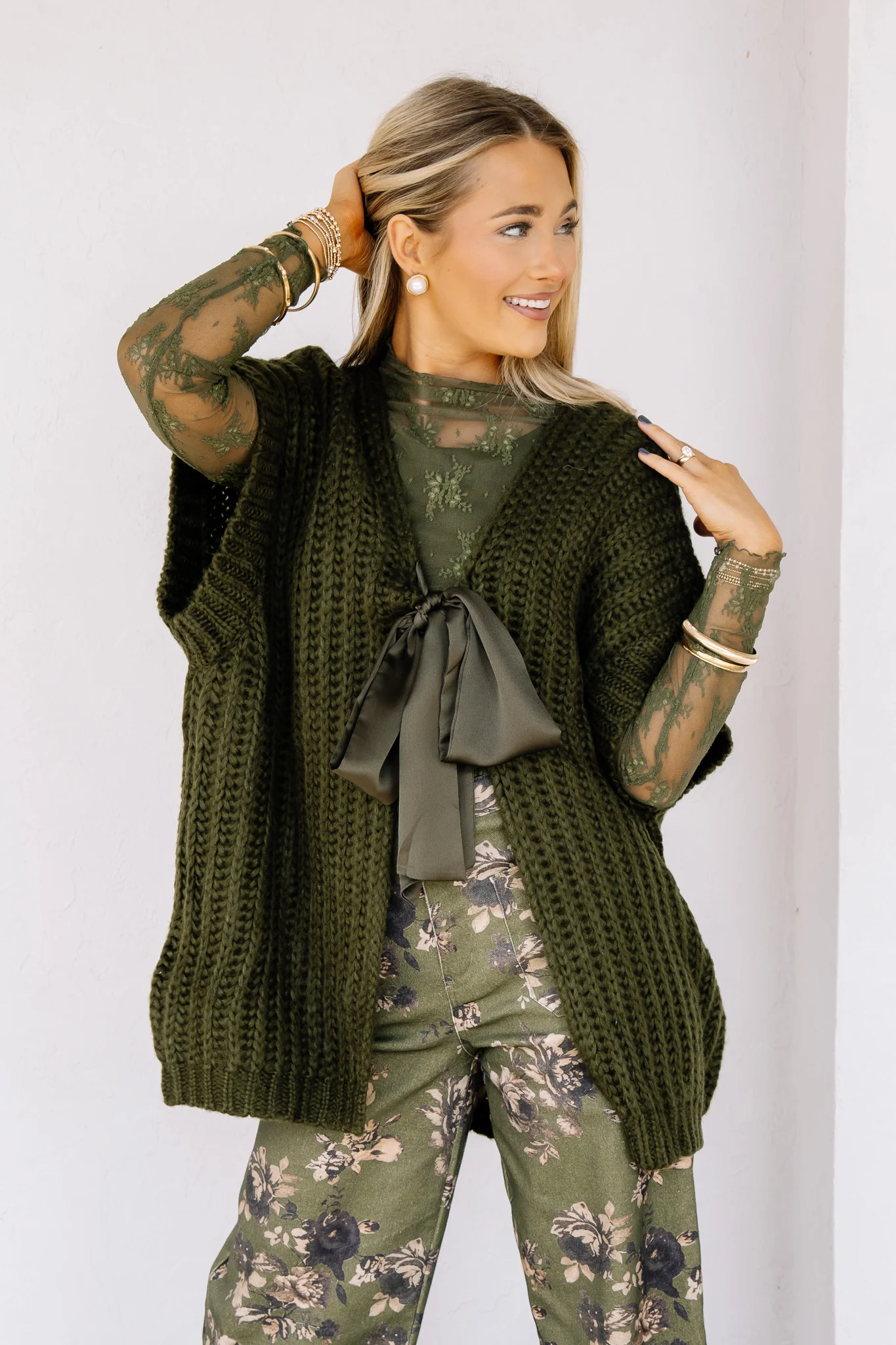 Calling It Now Olive Tie Short Sleeve Sweater Vest - Image 4