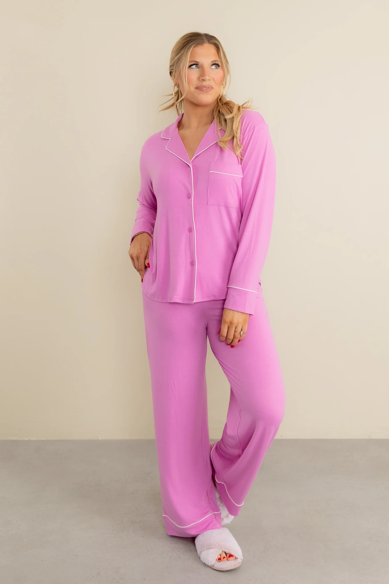 Sweet Dreams Pajama Set In Bright Mauve - Image 3
