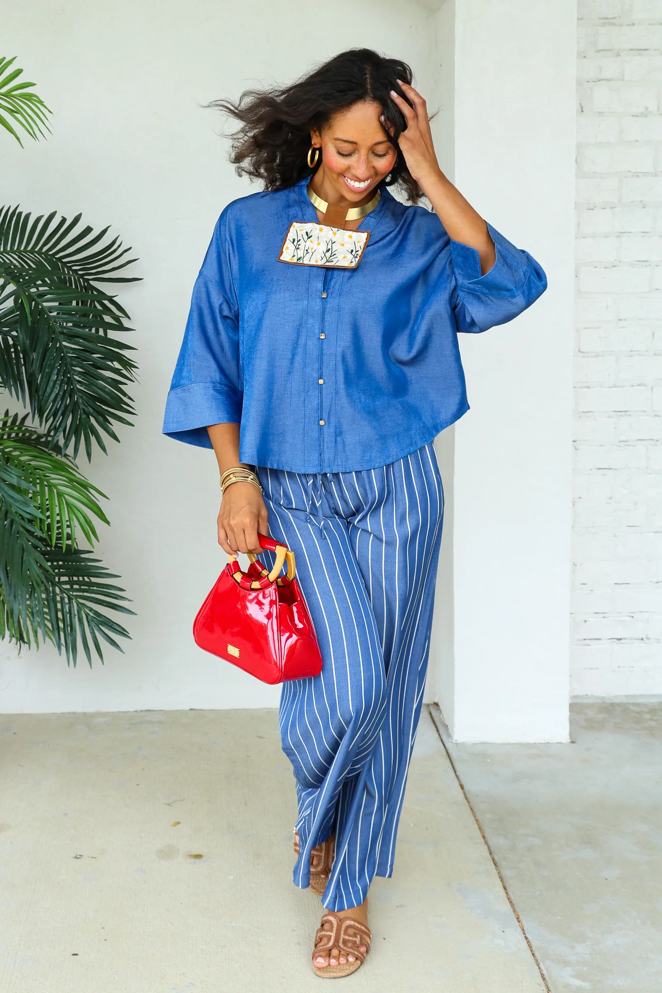 Take Your Breath Away Indigo Short Sleeve Blouse - Image 2