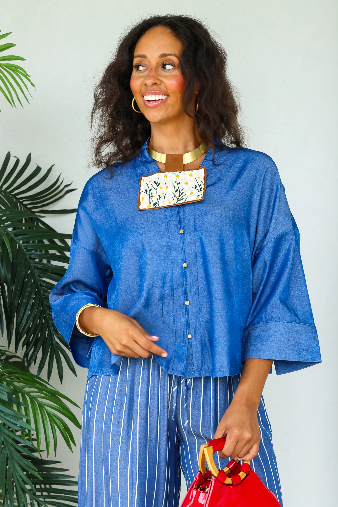 Take Your Breath Away Indigo Short Sleeve Blouse - Image 3