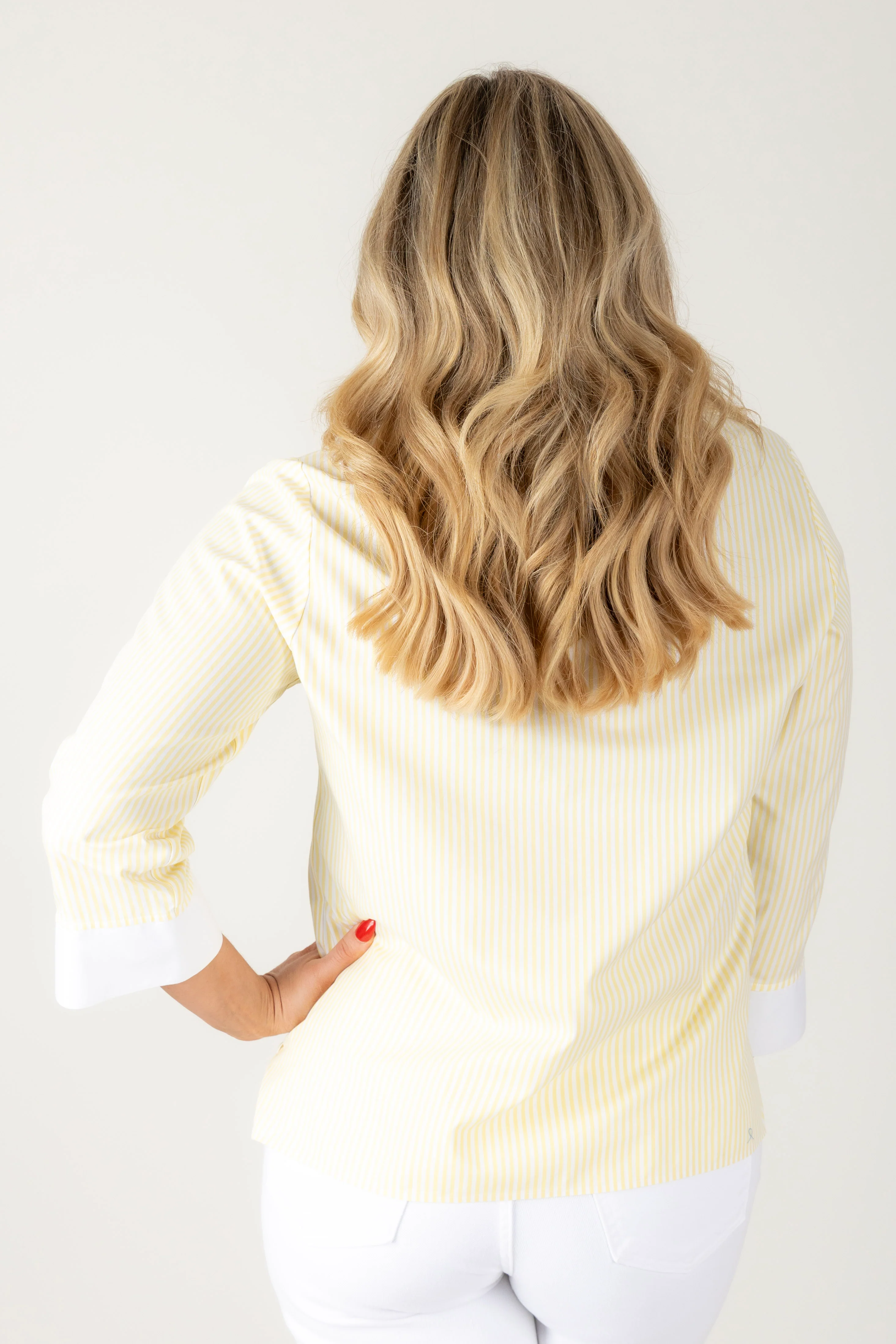 Foxcroft Tammy Striped Lemon & White Long Sleeve Blouse - Image 4