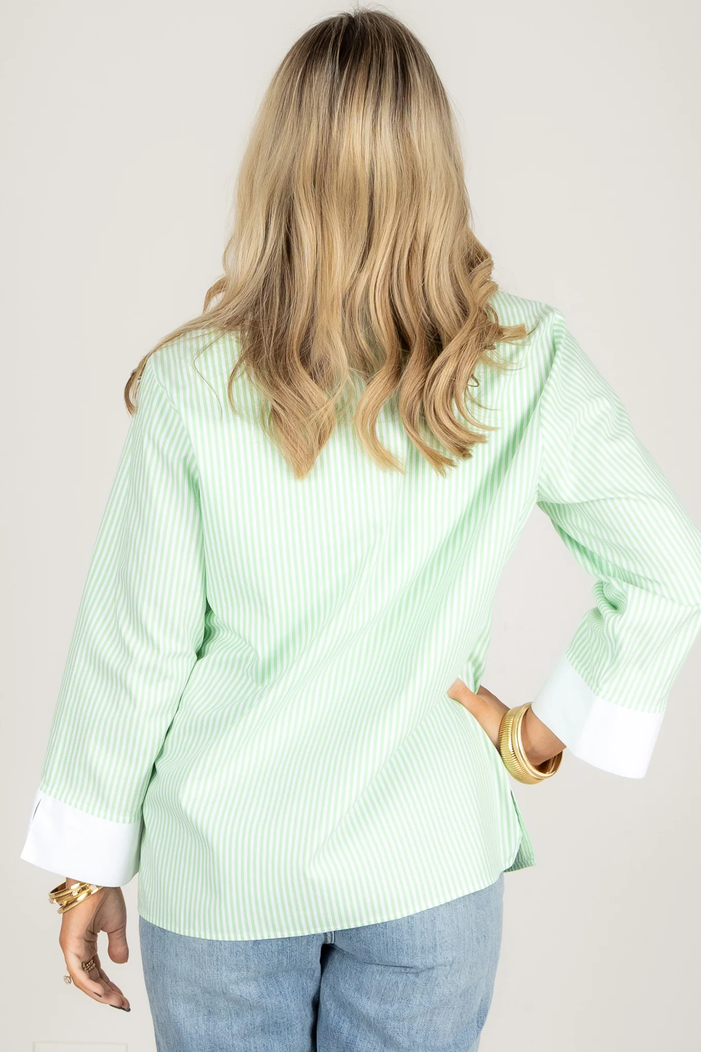 Foxcroft Tammy Striped Mojito & White Long Sleeve Blouse - Image 7