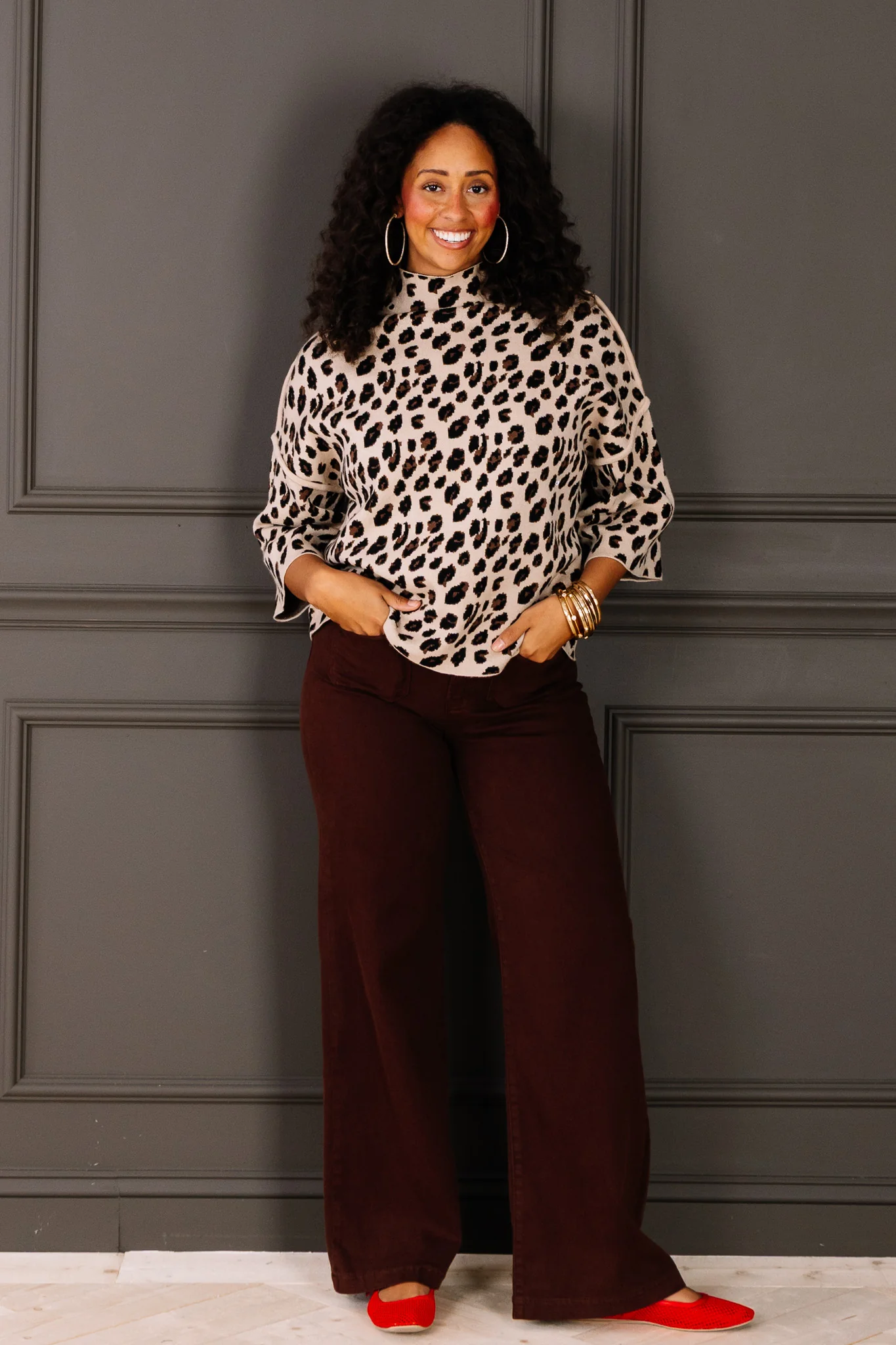Gabby Tan Leopard Short Sleeve Sweater - Image 2