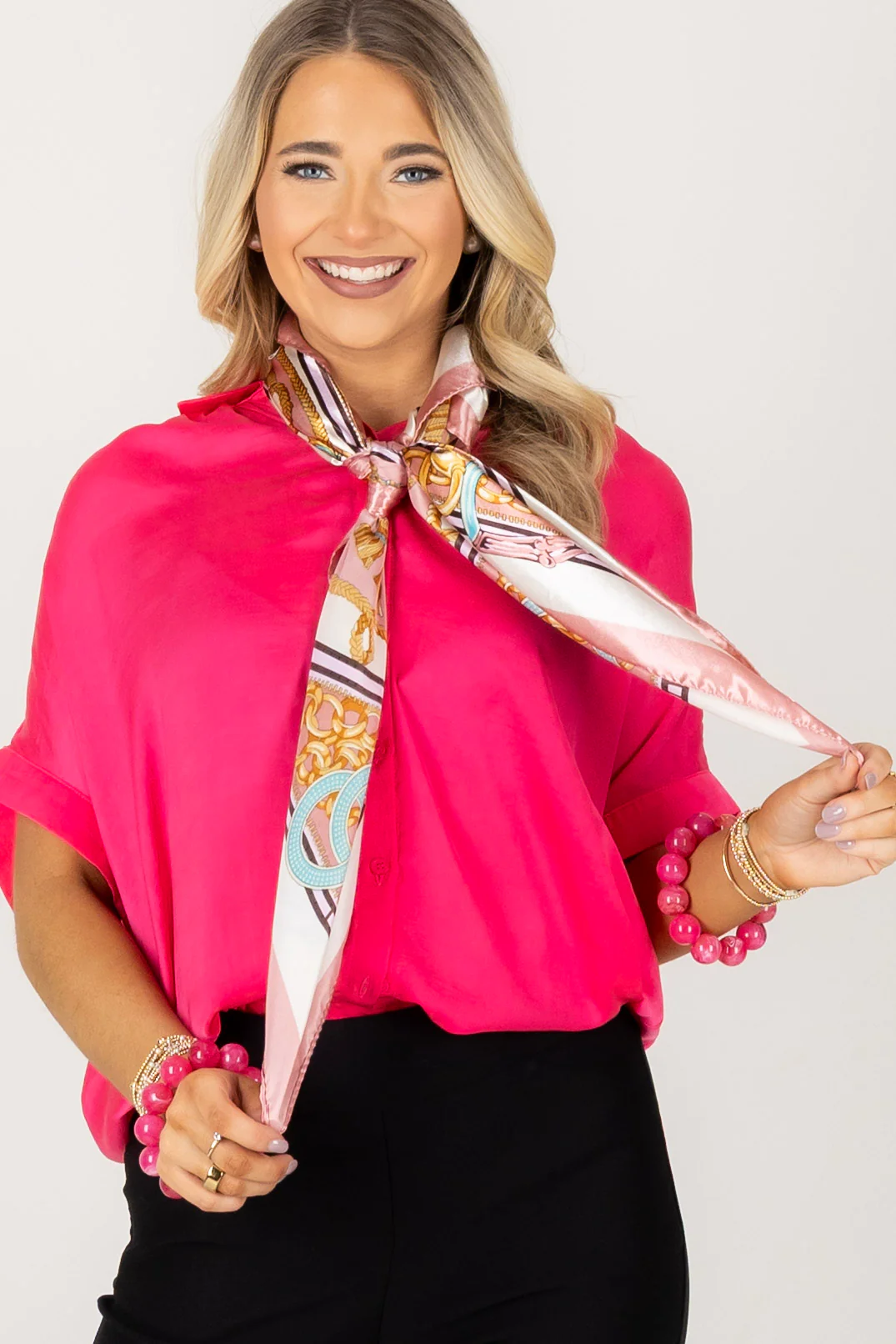 On Your Time Pink Tassel Pattern Scarf - Image 4
