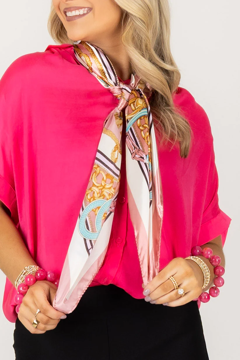 On Your Time Pink Tassel Pattern Scarf - Image 5