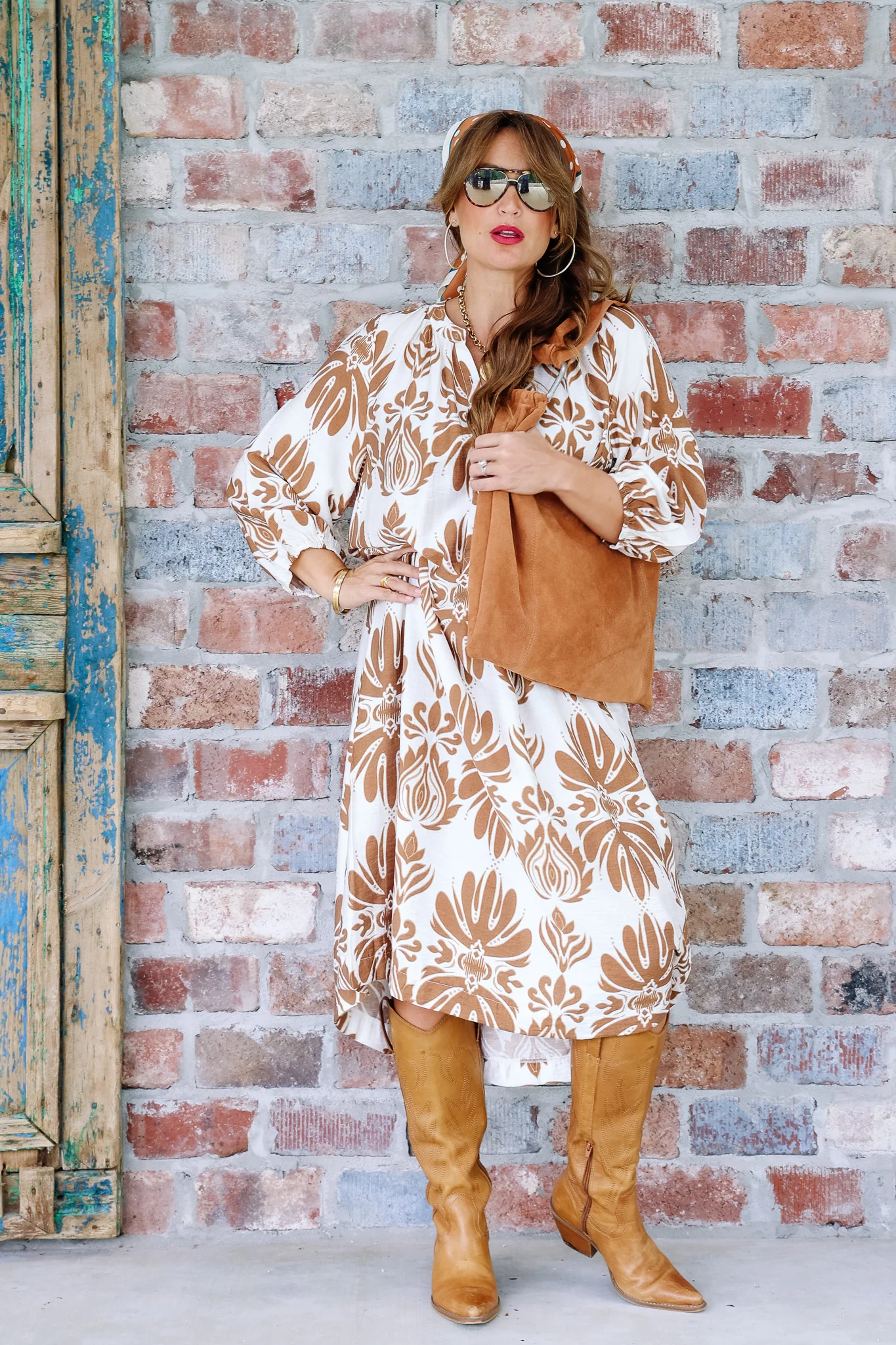 Camila Taupe Mix Midi Dress - Image 5