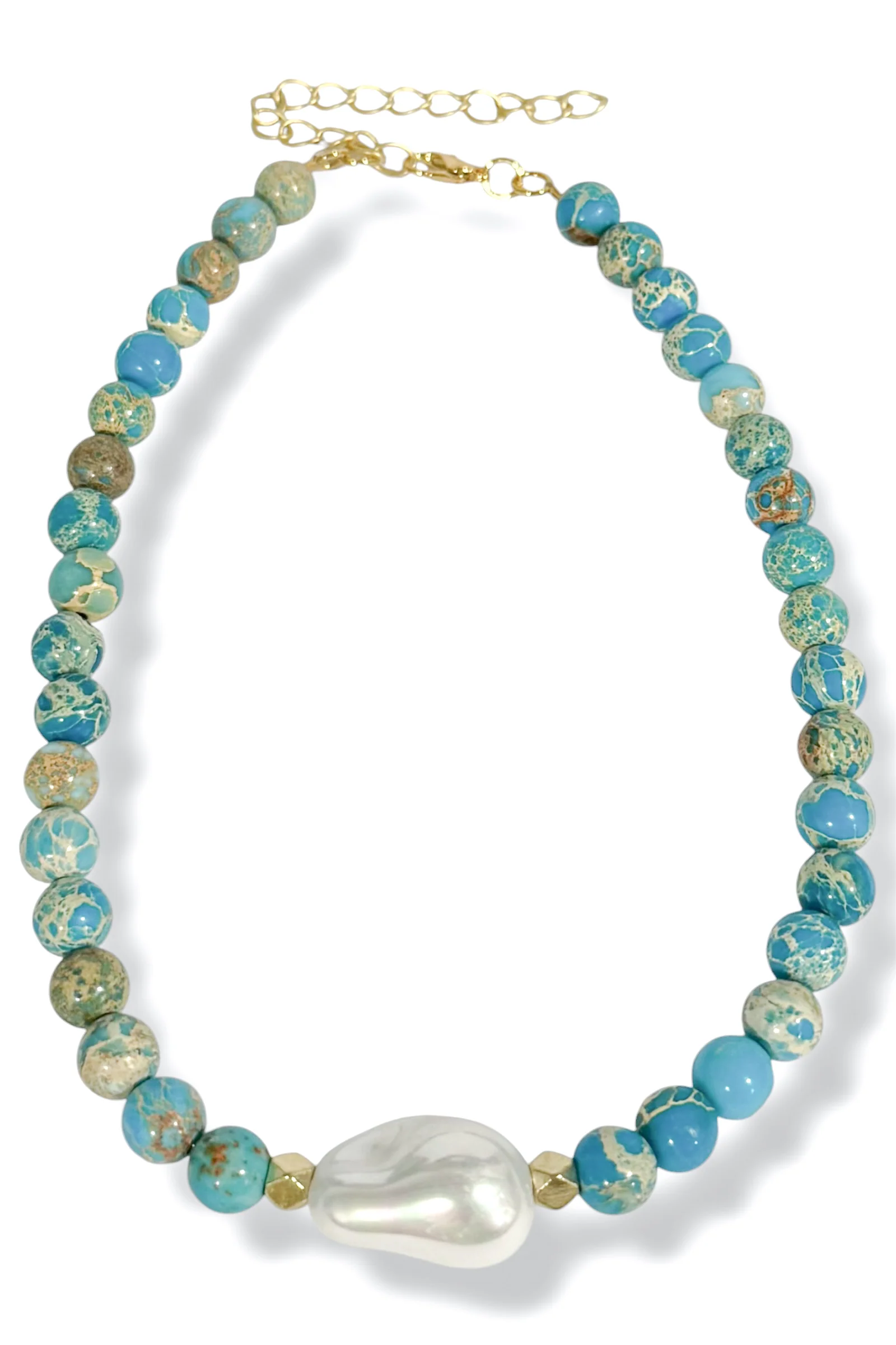 The Kamryn Luxe Turquoise Sea Gemstone Baroque Pearl Necklace