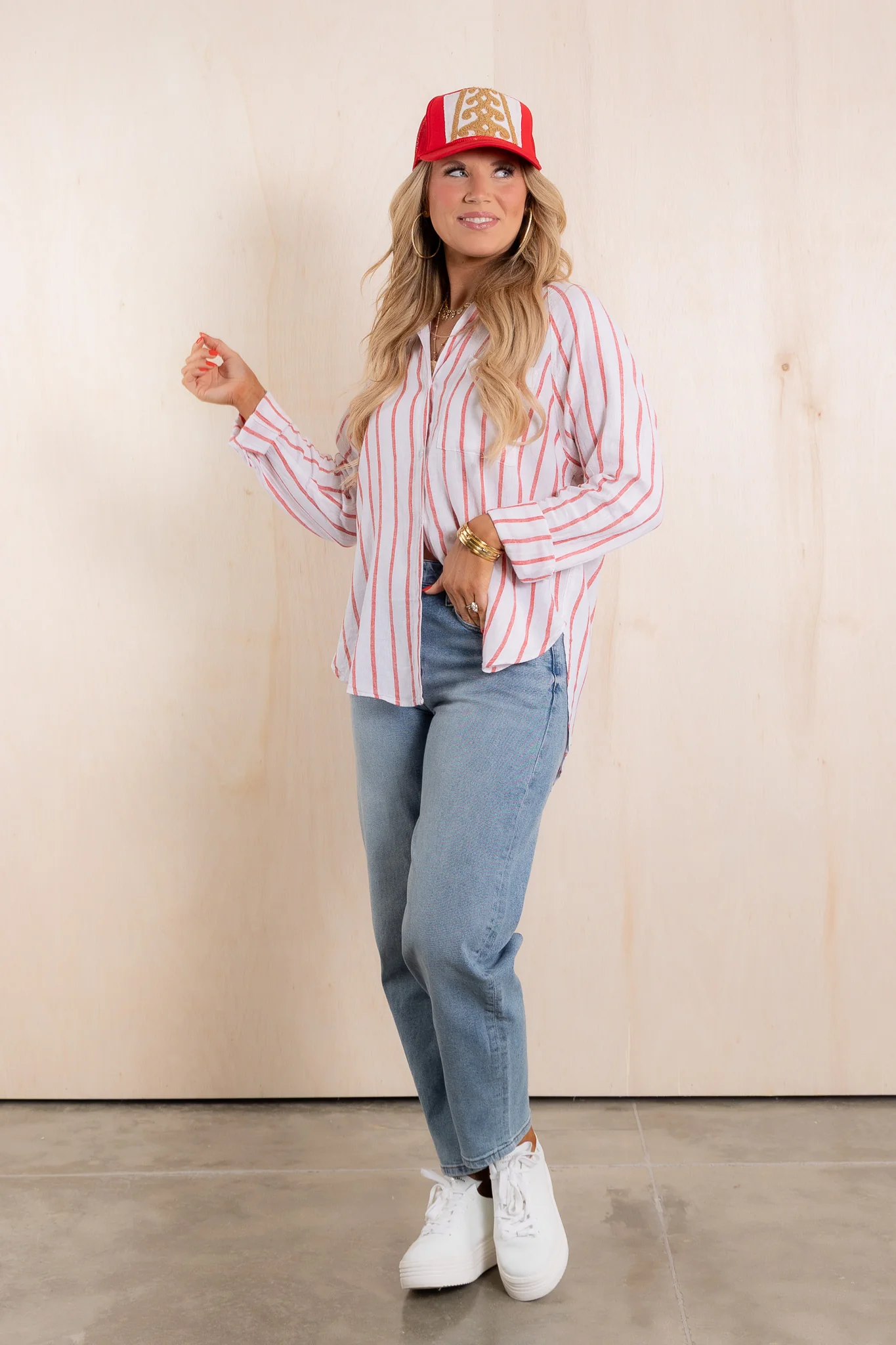 Z Supply Perfect Line Cabana Red Long Sleeve Top *Final Sale* - Image 2