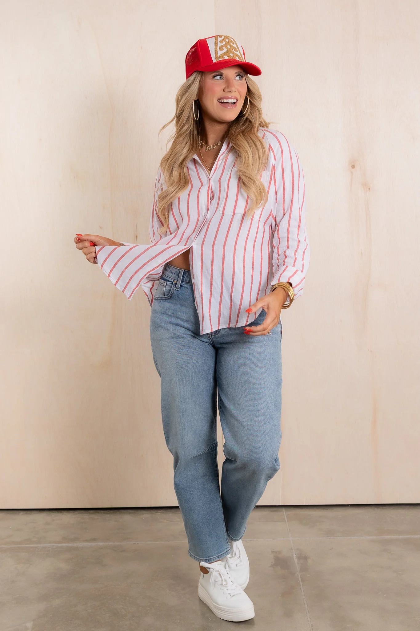 Z Supply Perfect Line Cabana Red Long Sleeve Top *Final Sale* - Image 4