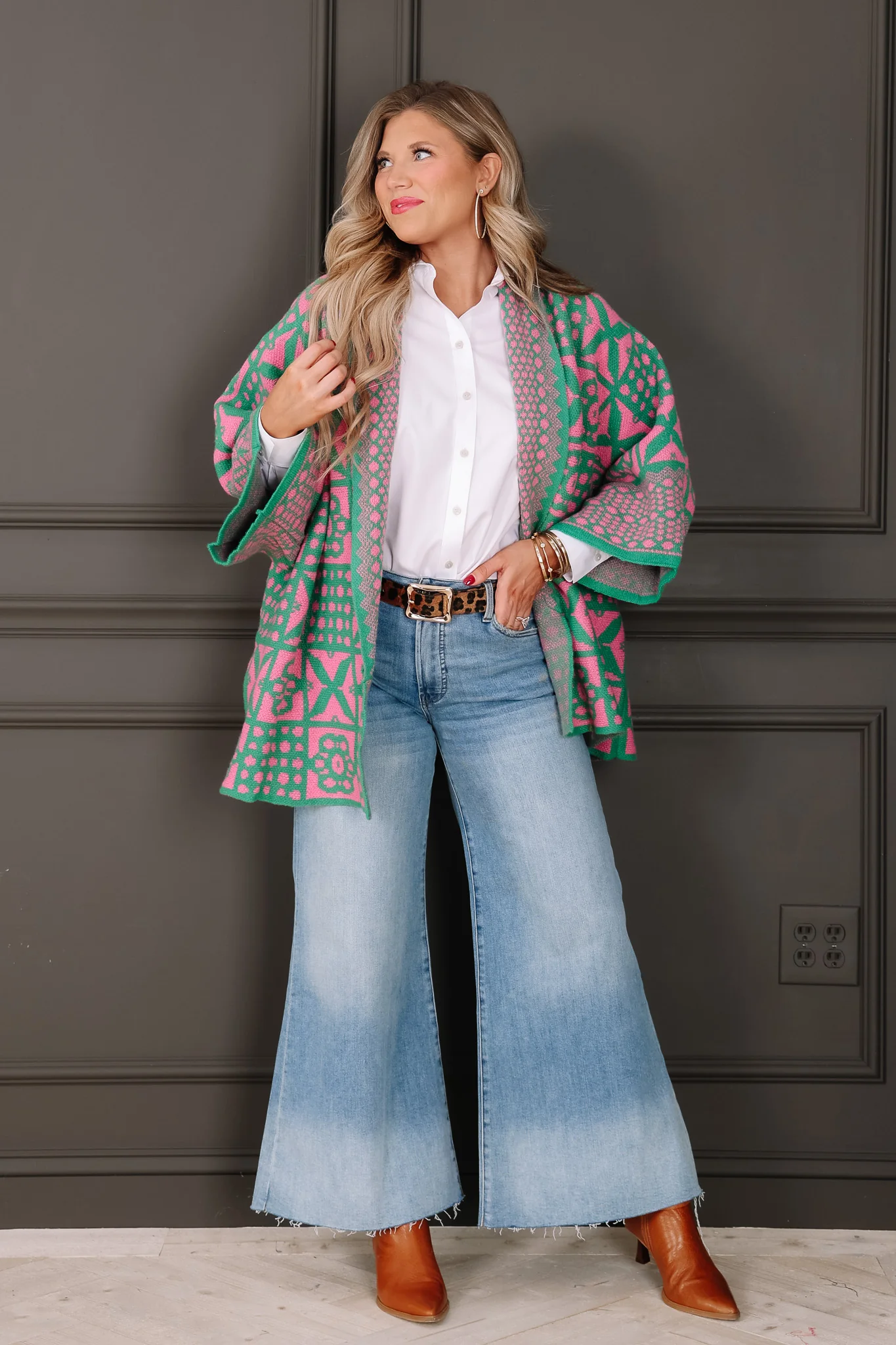 Dancing Queen Pink & Green Long Sleeve Cardigan - Image 4