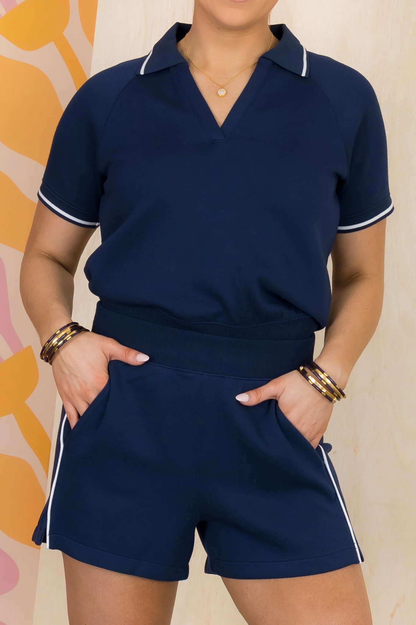 SPANX Timeless Navy Airpique Short Sleeve Polo Top - Image 2