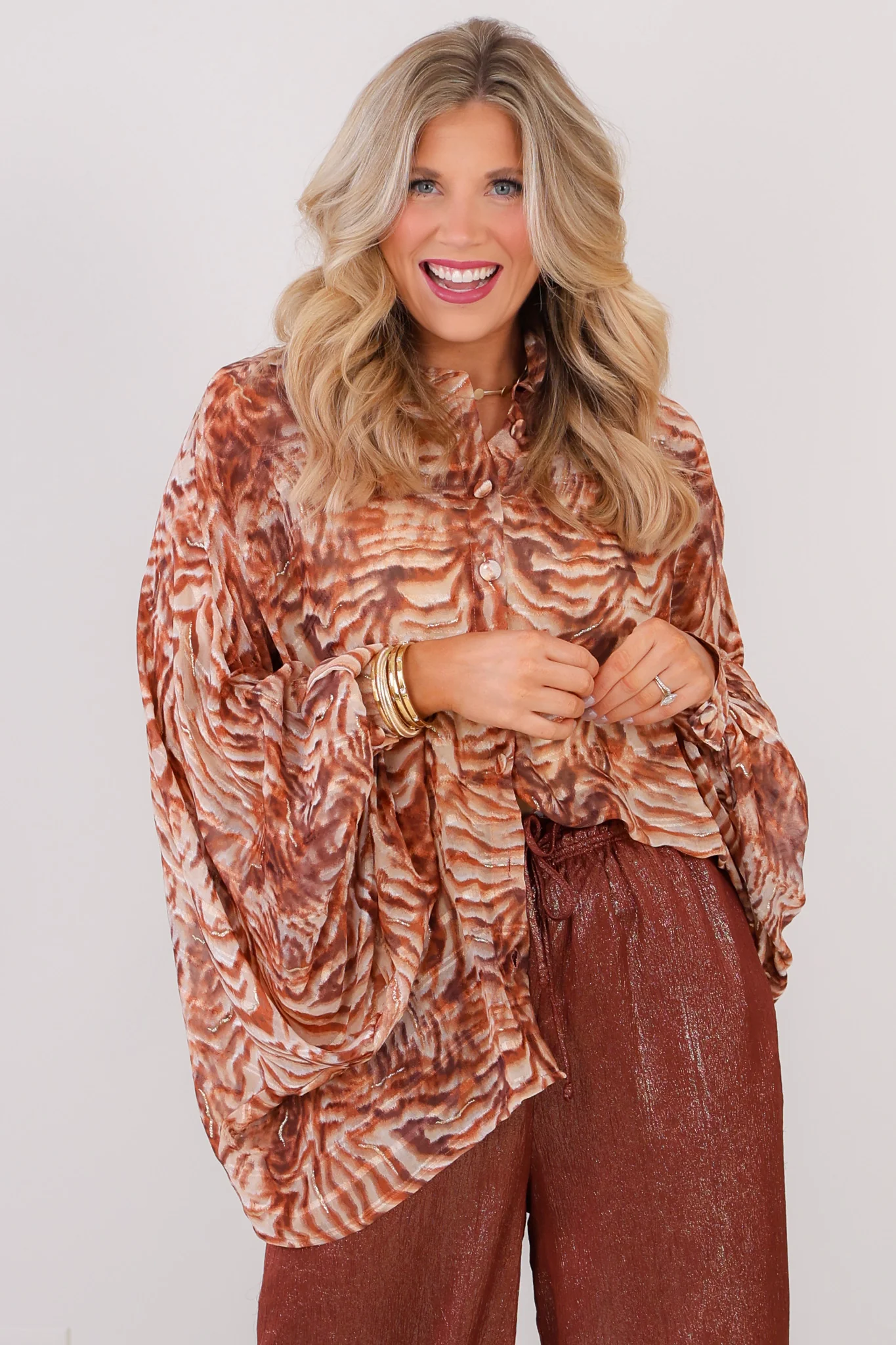 DOORBUSTER Irreplaceable Brown Long Sleeve Blouse - Image 2