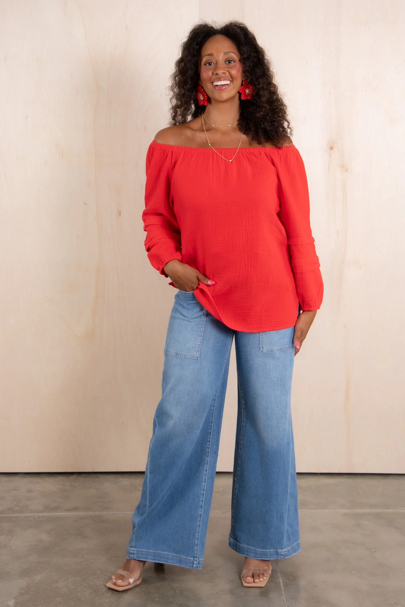 TRIBAL Bayberry Off Shoulder Long Sleeve Blouse *Final Sale*