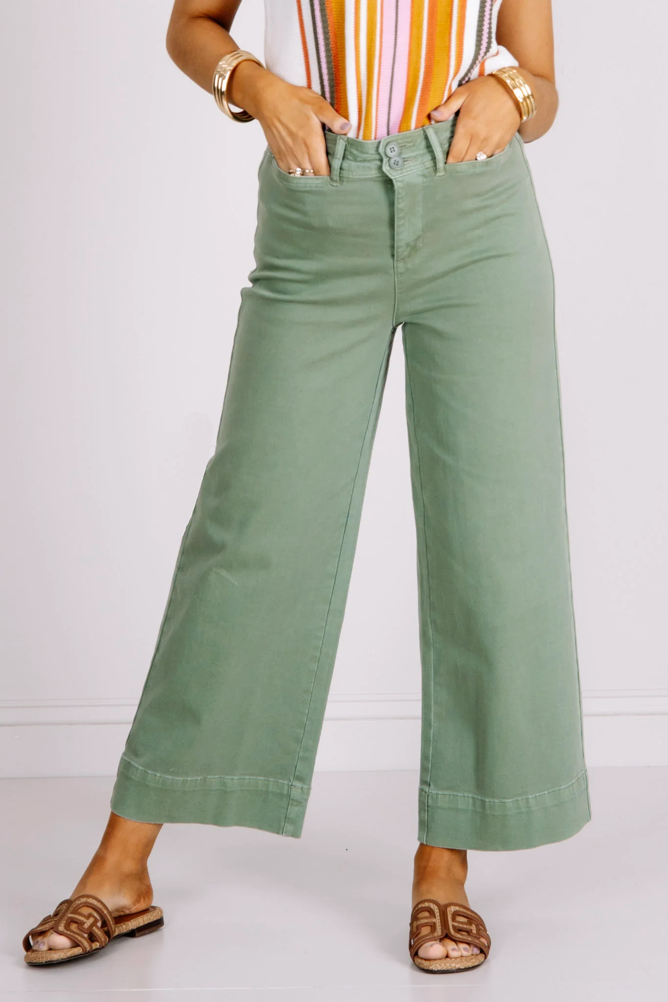 Tribal High Rise Moss Wide Leg Pant