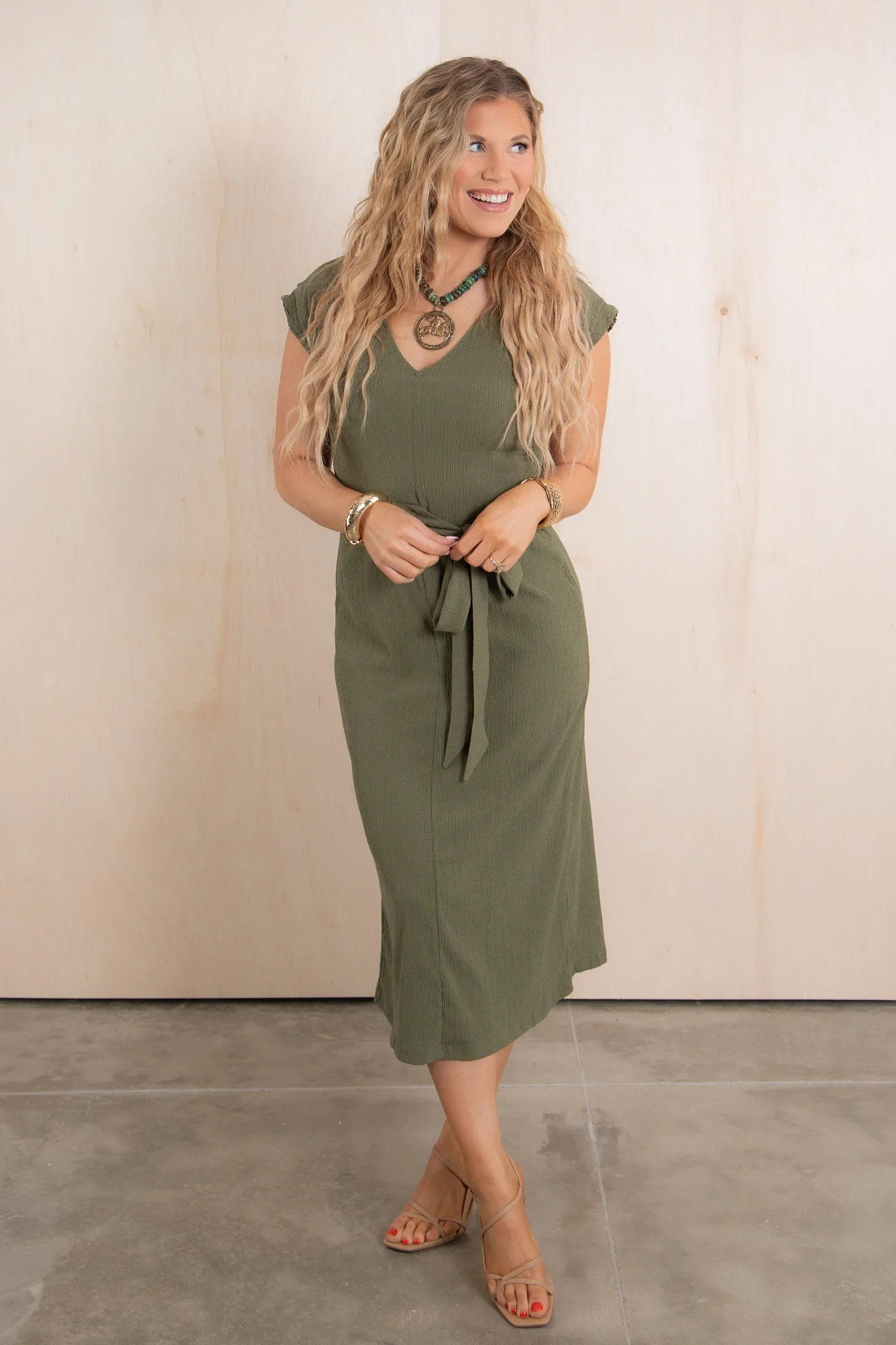 TRIBAL Loden Sleeveless Wrap Midi Dress - Image 2