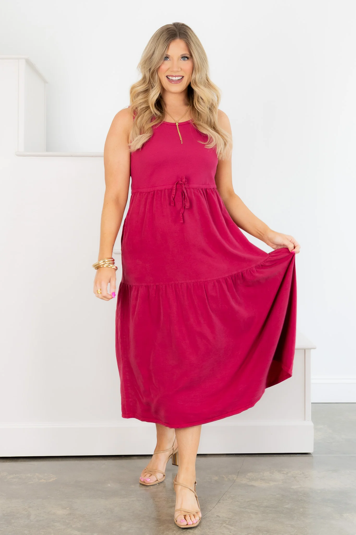 Tribal Sleeveless Gardenia Midi Dress