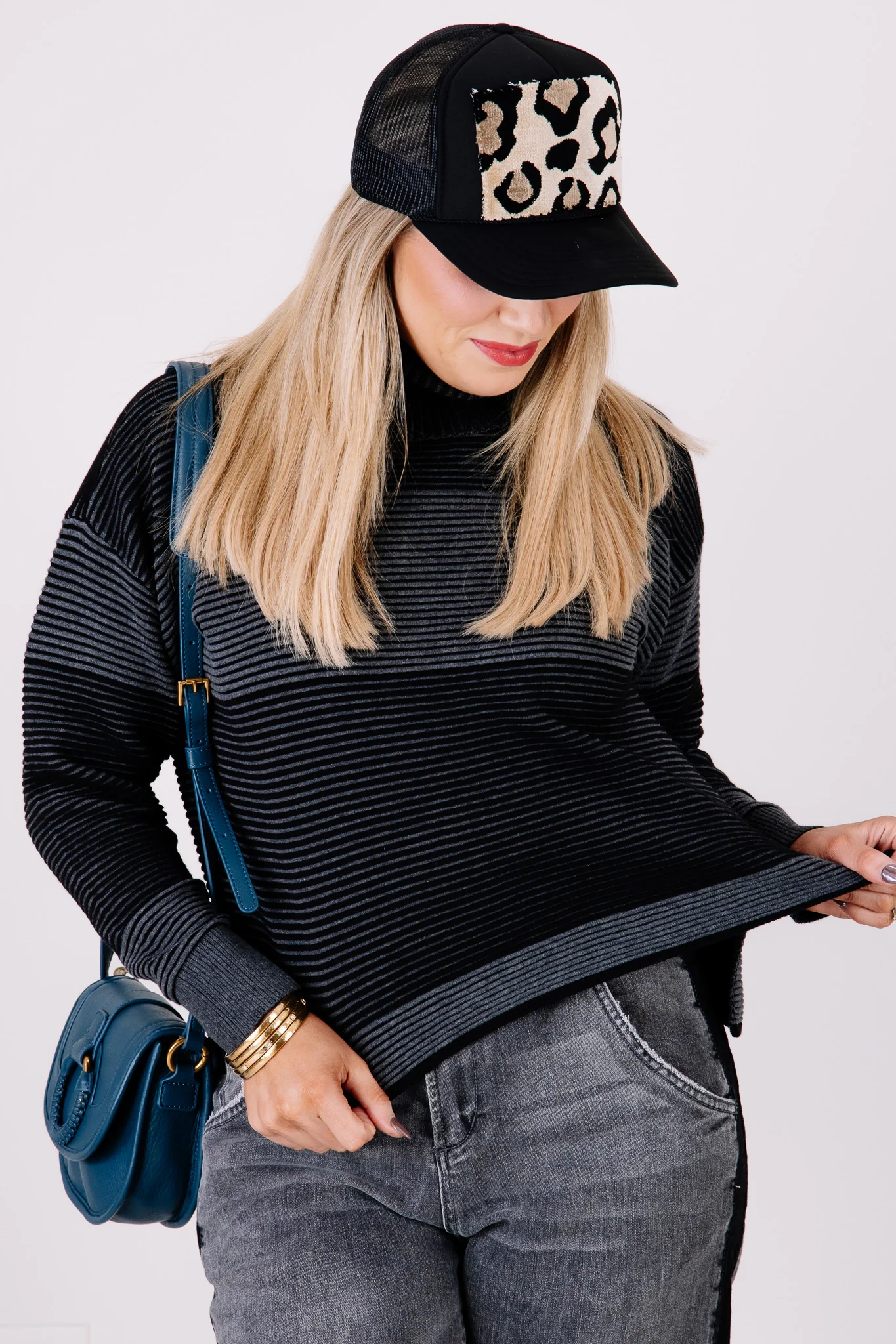 Tribal Turtleneck Black High Low Long Sleeve Sweater - Image 2