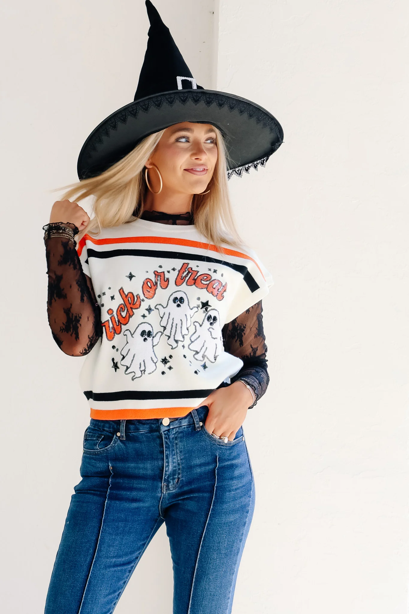 Queen of Sparkles Trick Or Treat White Short Sleeve Top