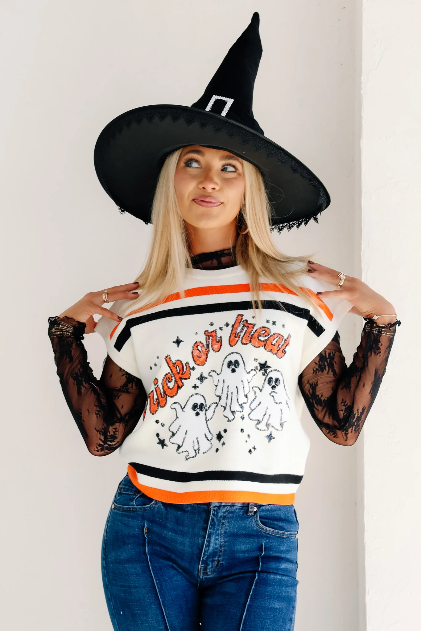 Queen of Sparkles Trick Or Treat White Short Sleeve Top - Image 5