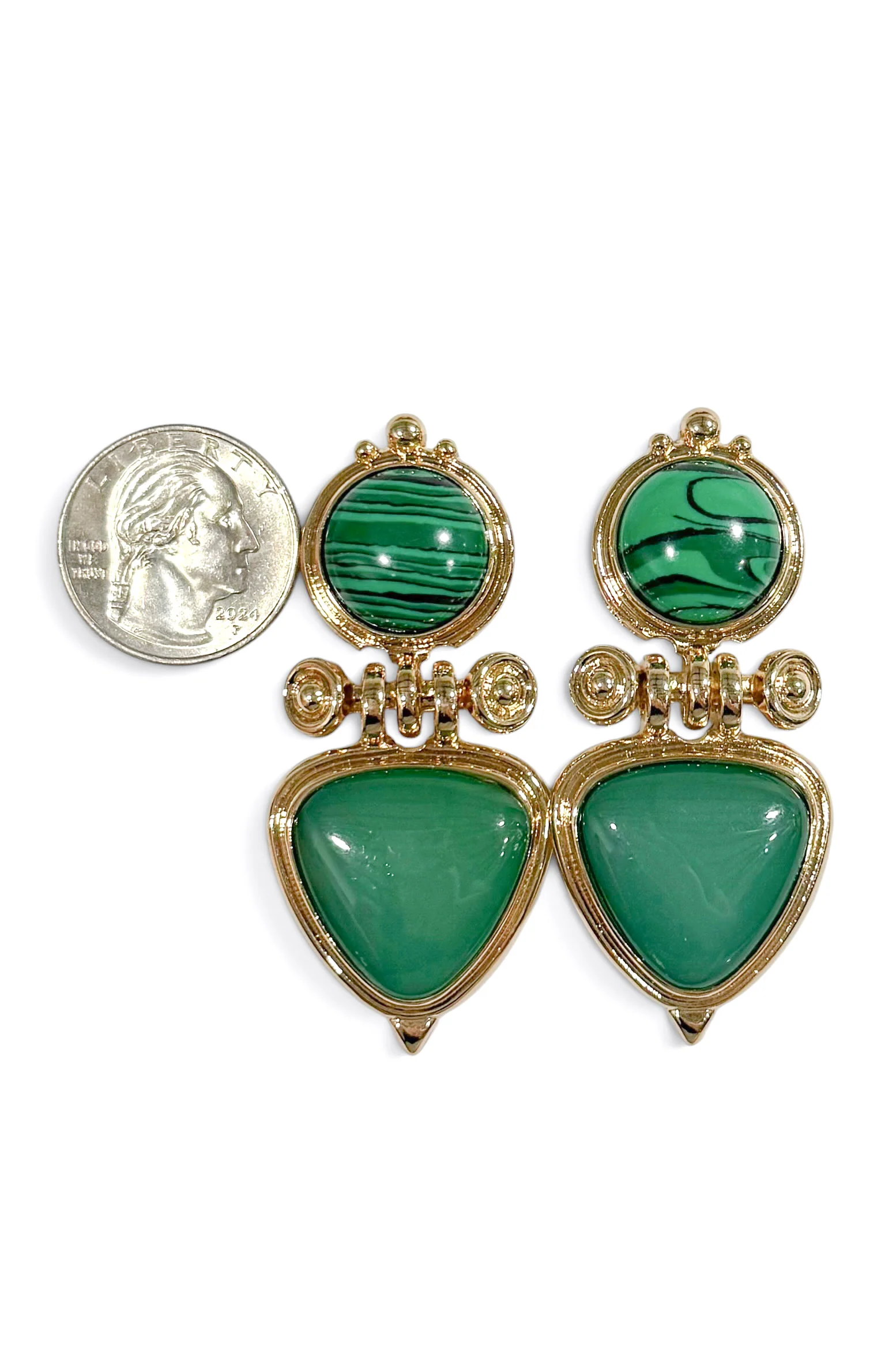 Trust In You Green Geometric Triangle & Dome Earrings - Image 2