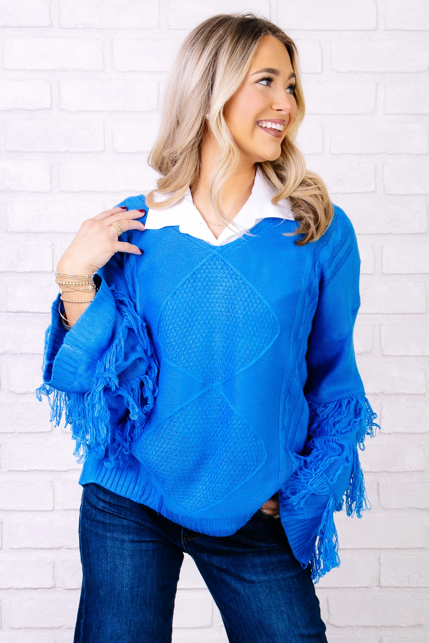 DOORBUSTER Kayce Ocean Blue Long Sleeve Sweater - Image 2