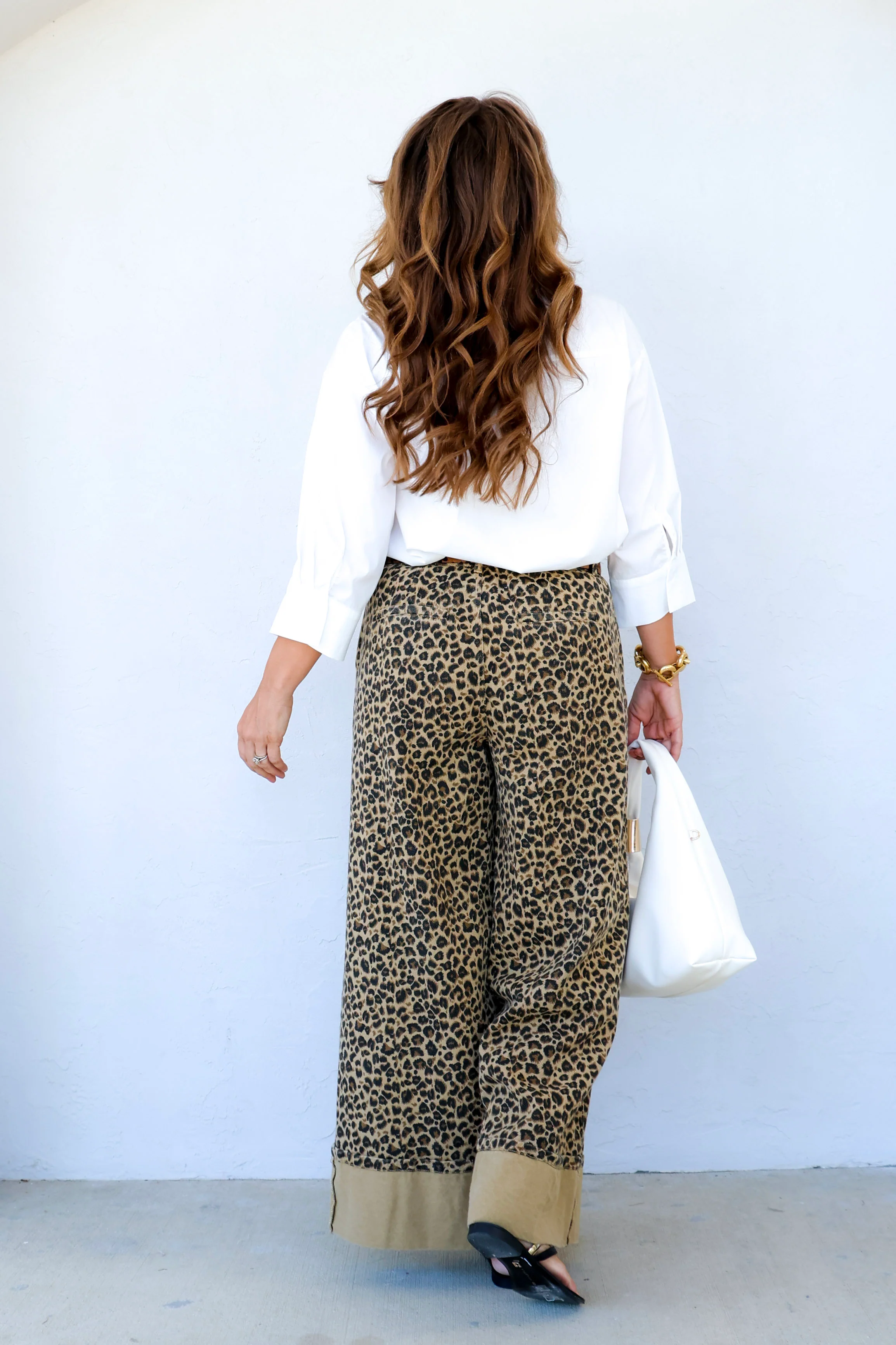 Amera Washed Leopard Cuffed Hem Wide Leg Denim Jean - Image 6