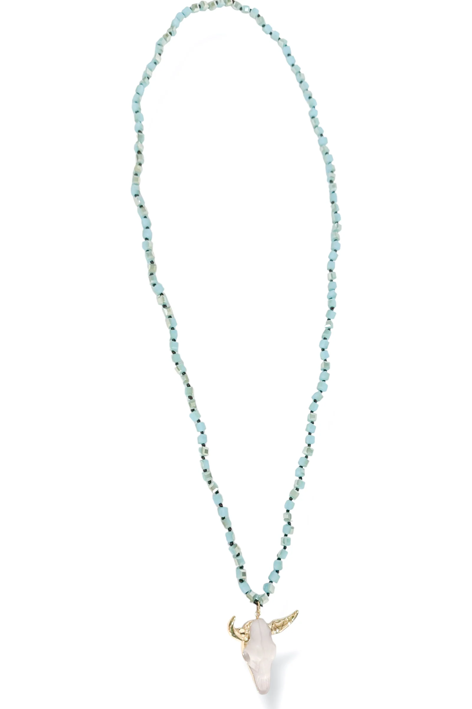 Go For It Lake Blue Crystal Stone Bull Head Necklace