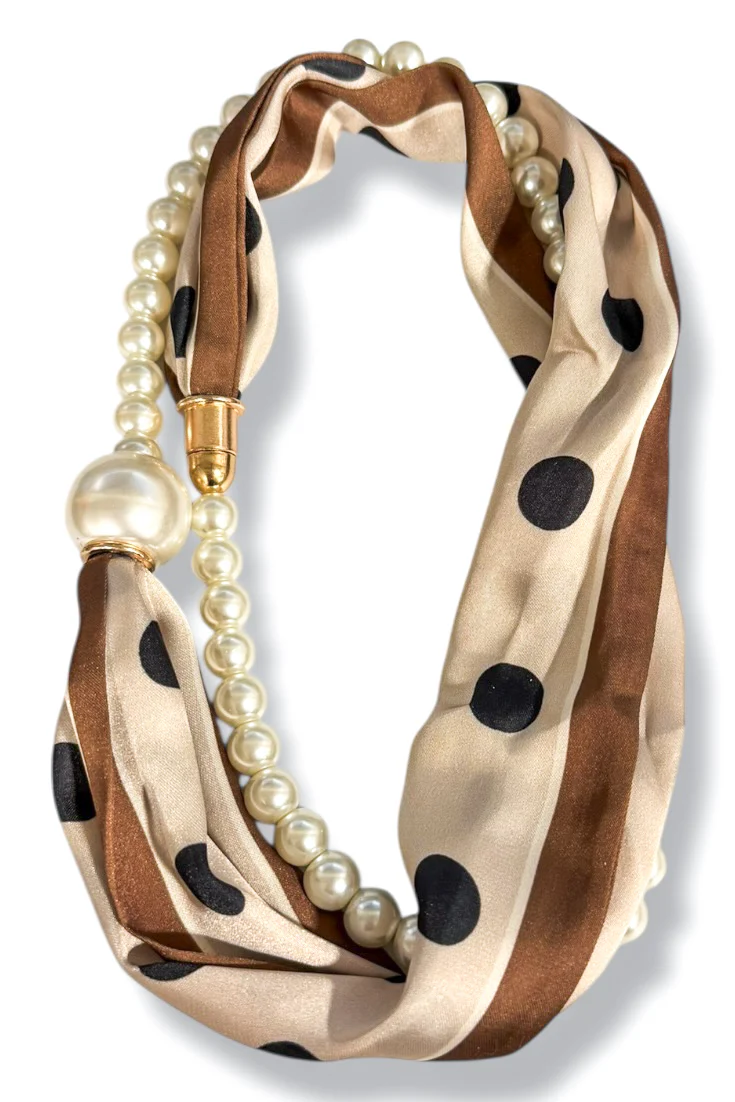 When Time Comes Brown & Pearl Layered Scarf Necklace