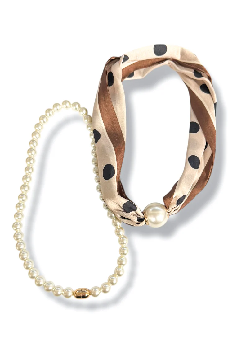When Time Comes Brown & Pearl Layered Scarf Necklace - Image 2
