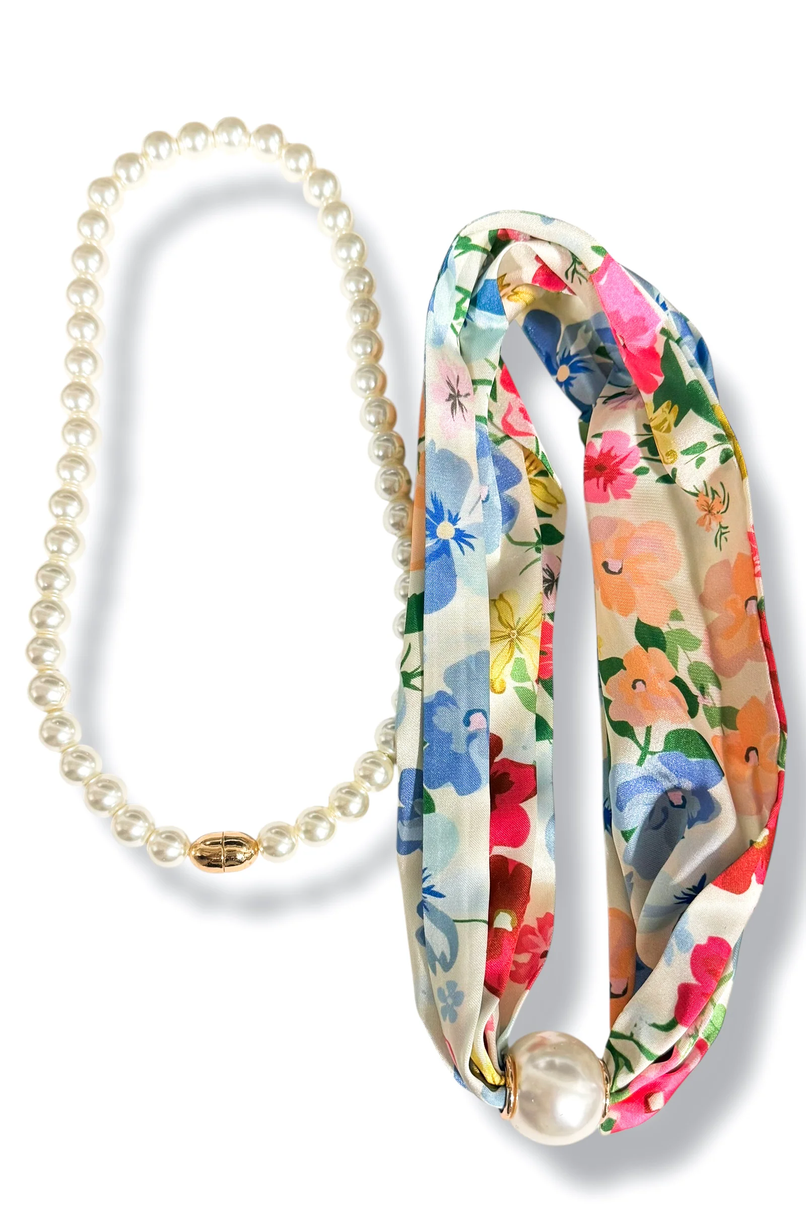 When Time Comes Pink & Pearl Layered Scarf Necklace - Image 2